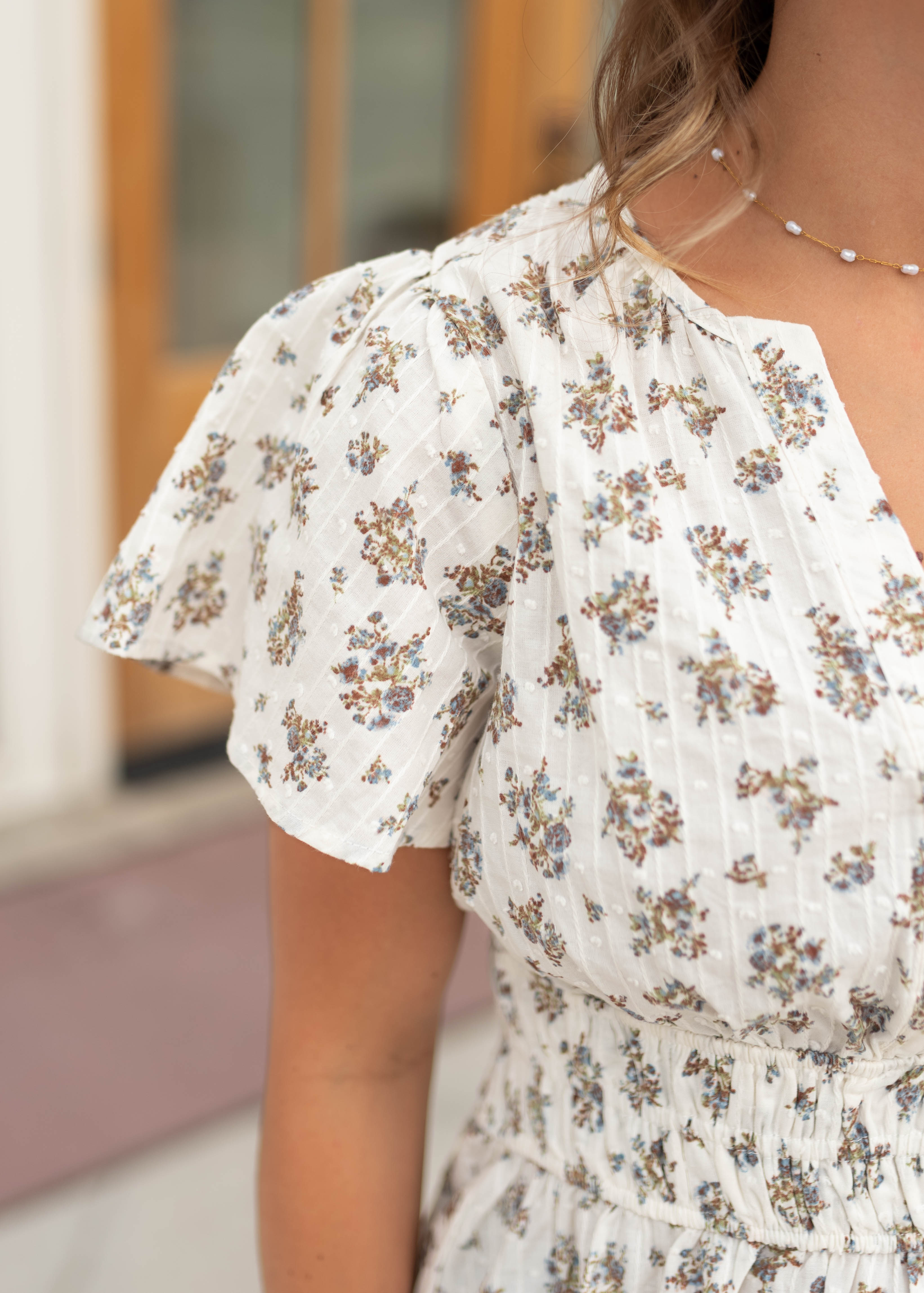 Meredith Ivory & Dusty Blue Floral Blouse
