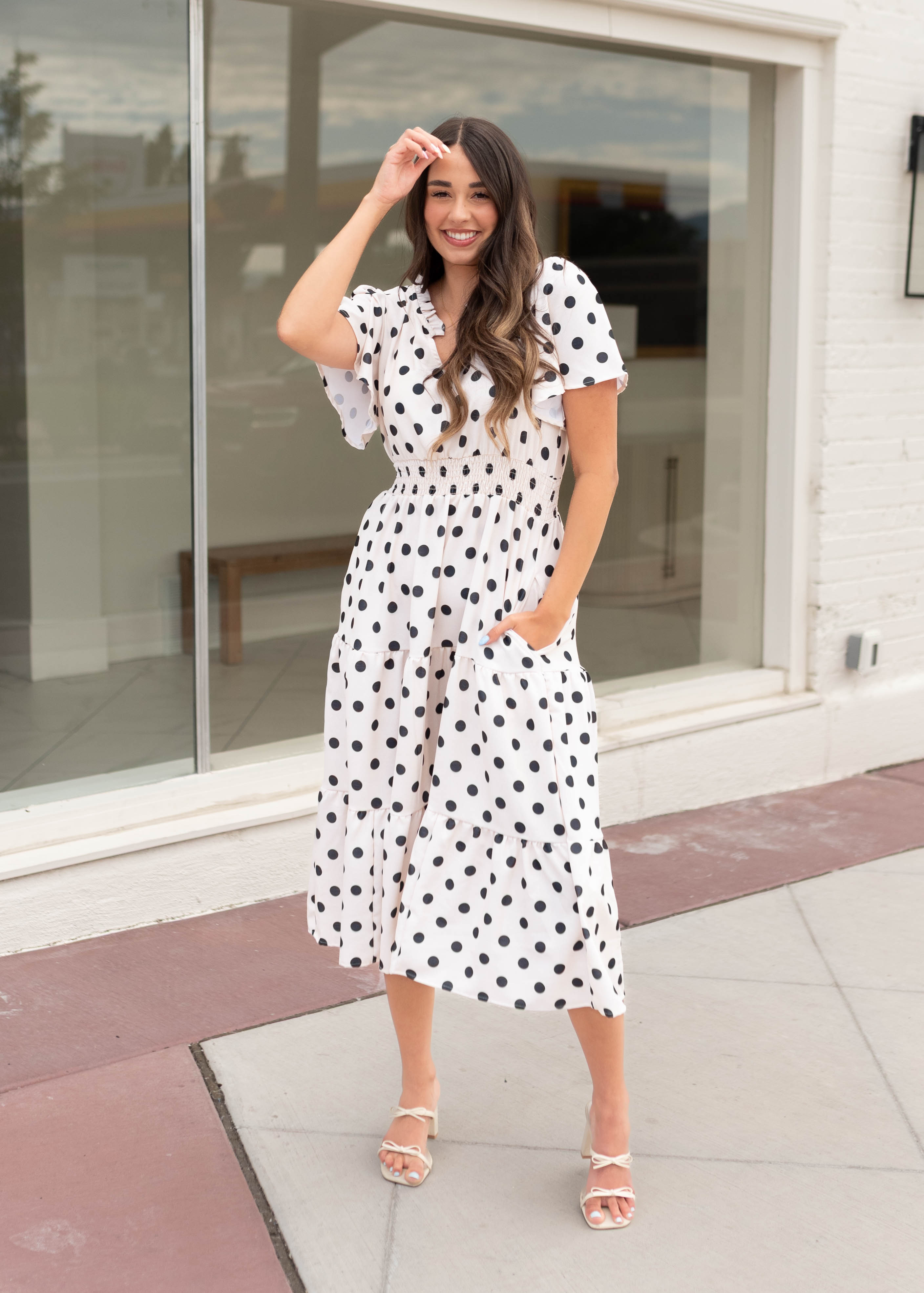Mia Cream Polka Dot Dress