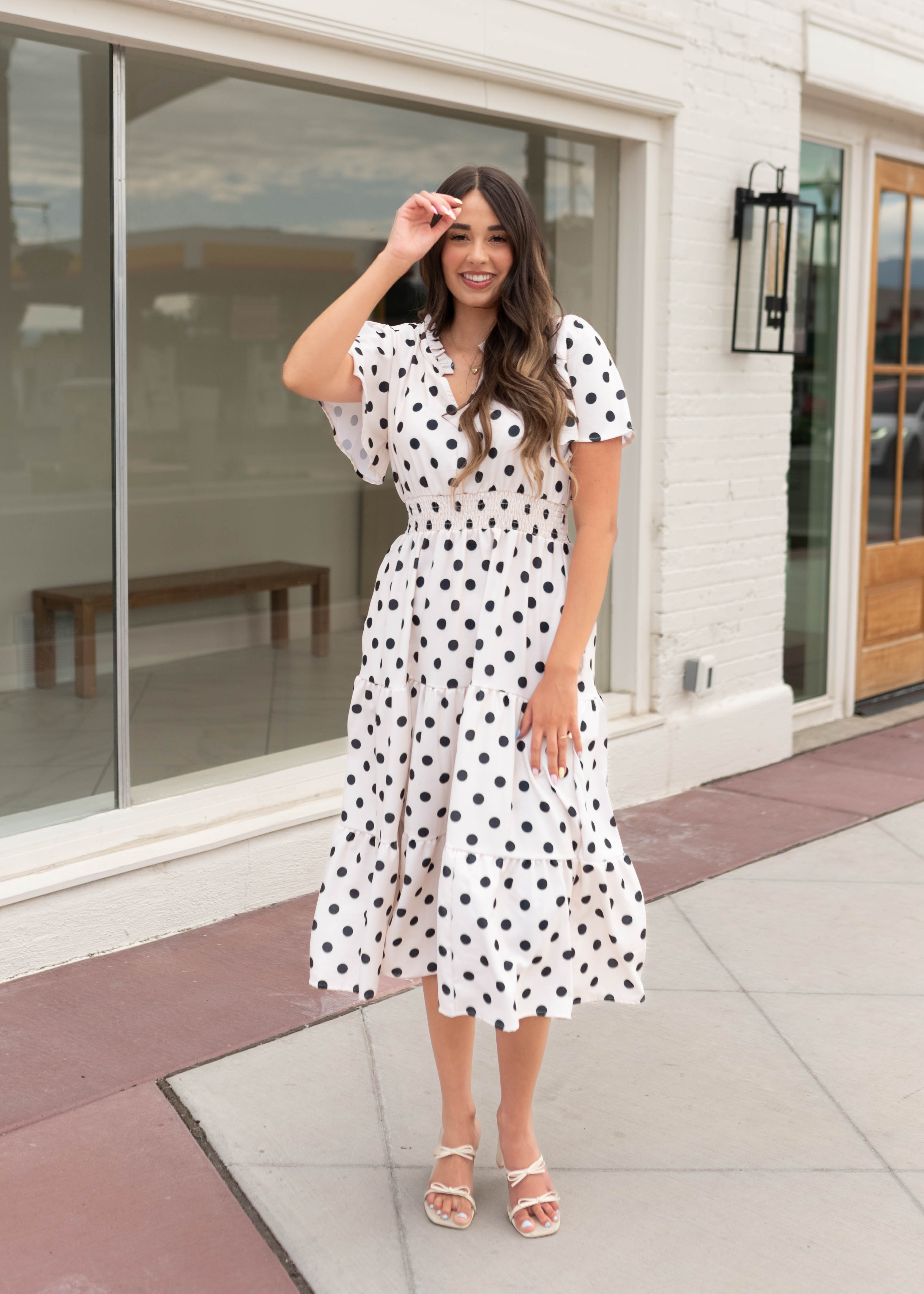Mia Cream Polka Dot Dress