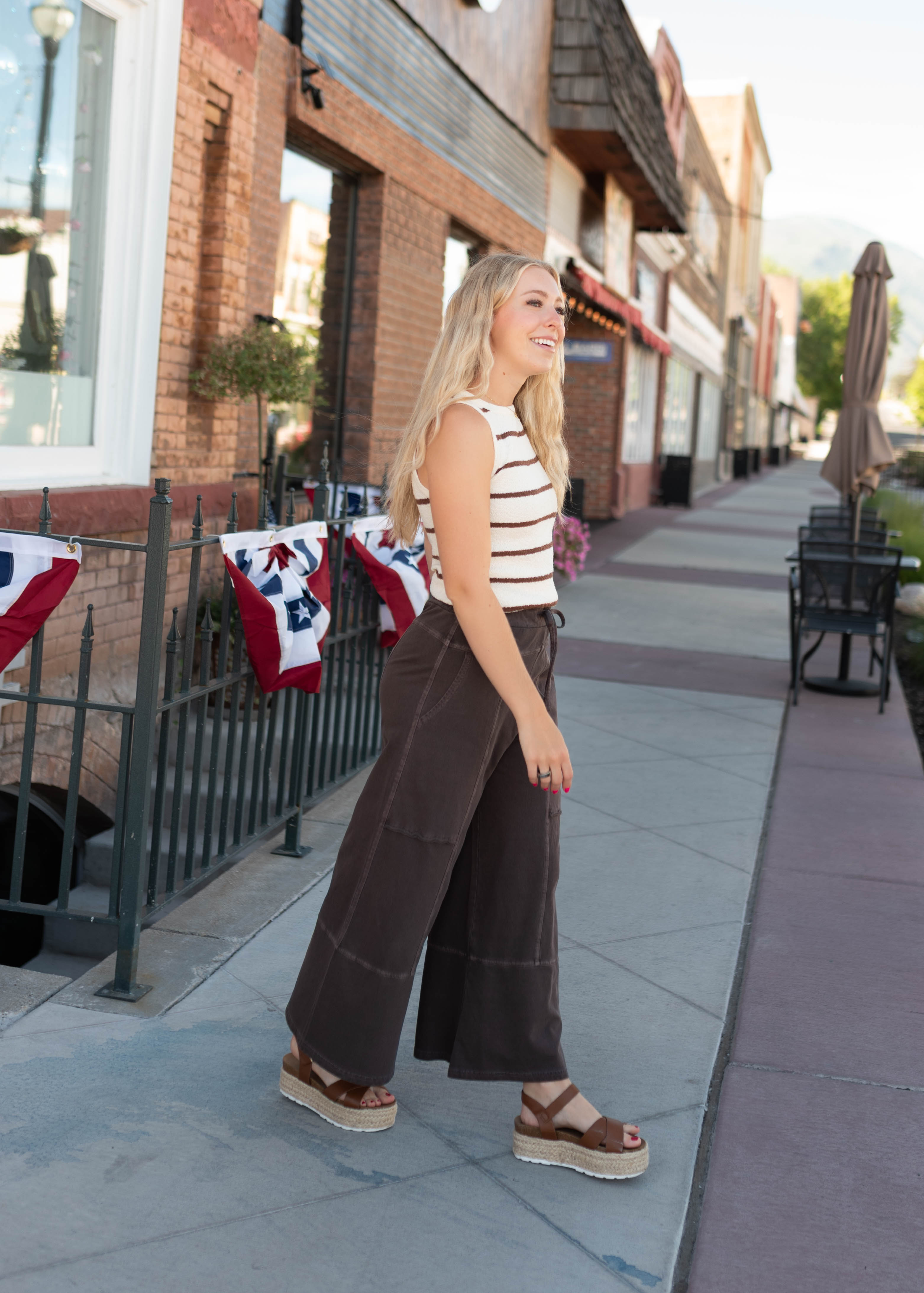Micah Brown Striped Knit Tank