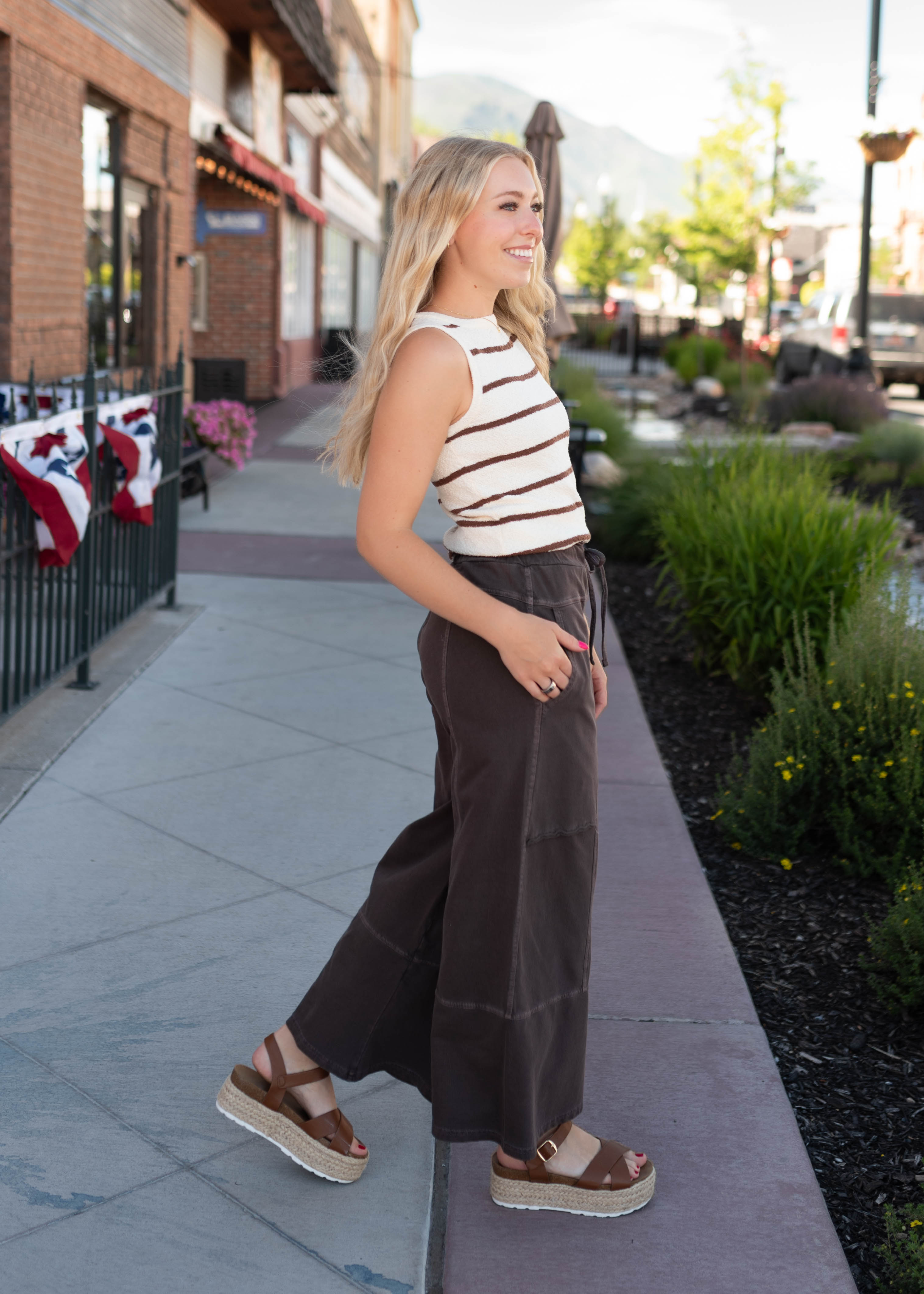 Micah Brown Striped Knit Tank