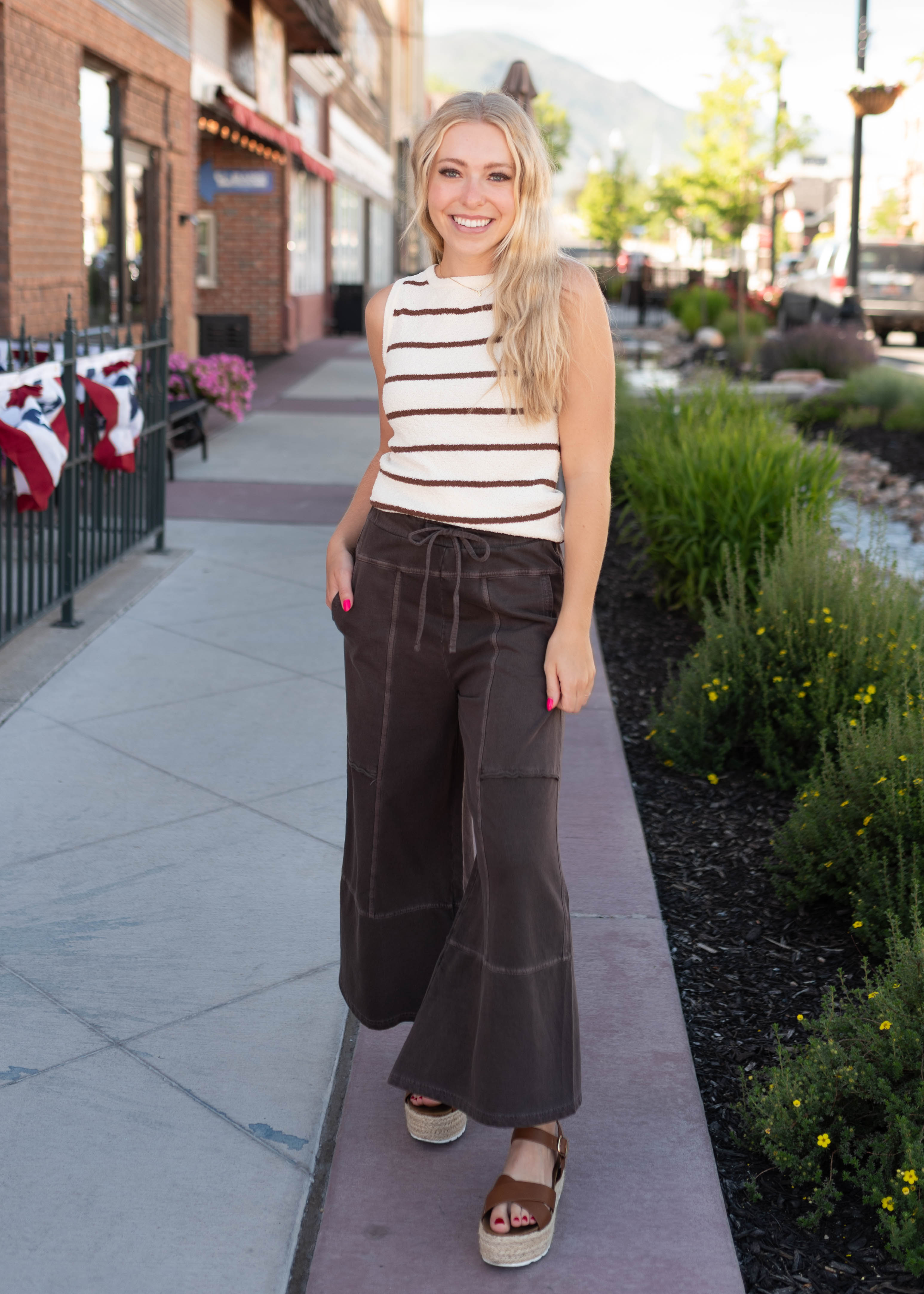 Micah Brown Striped Knit Tank