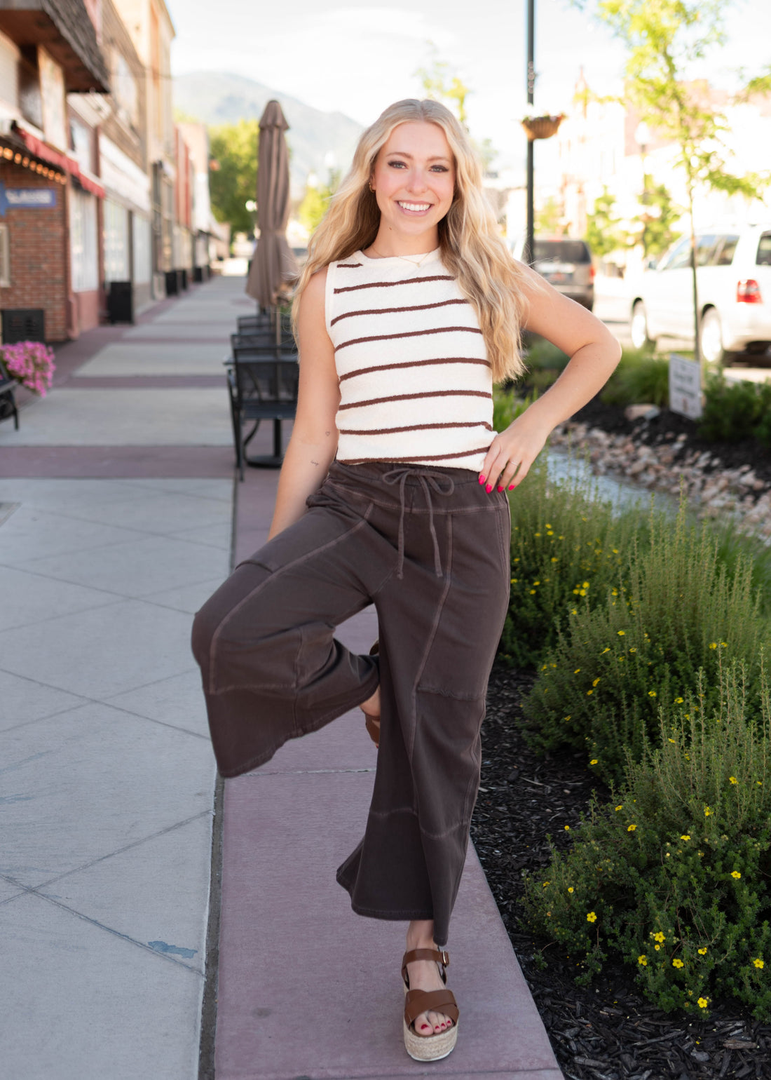 Micah Brown Striped Knit Tank