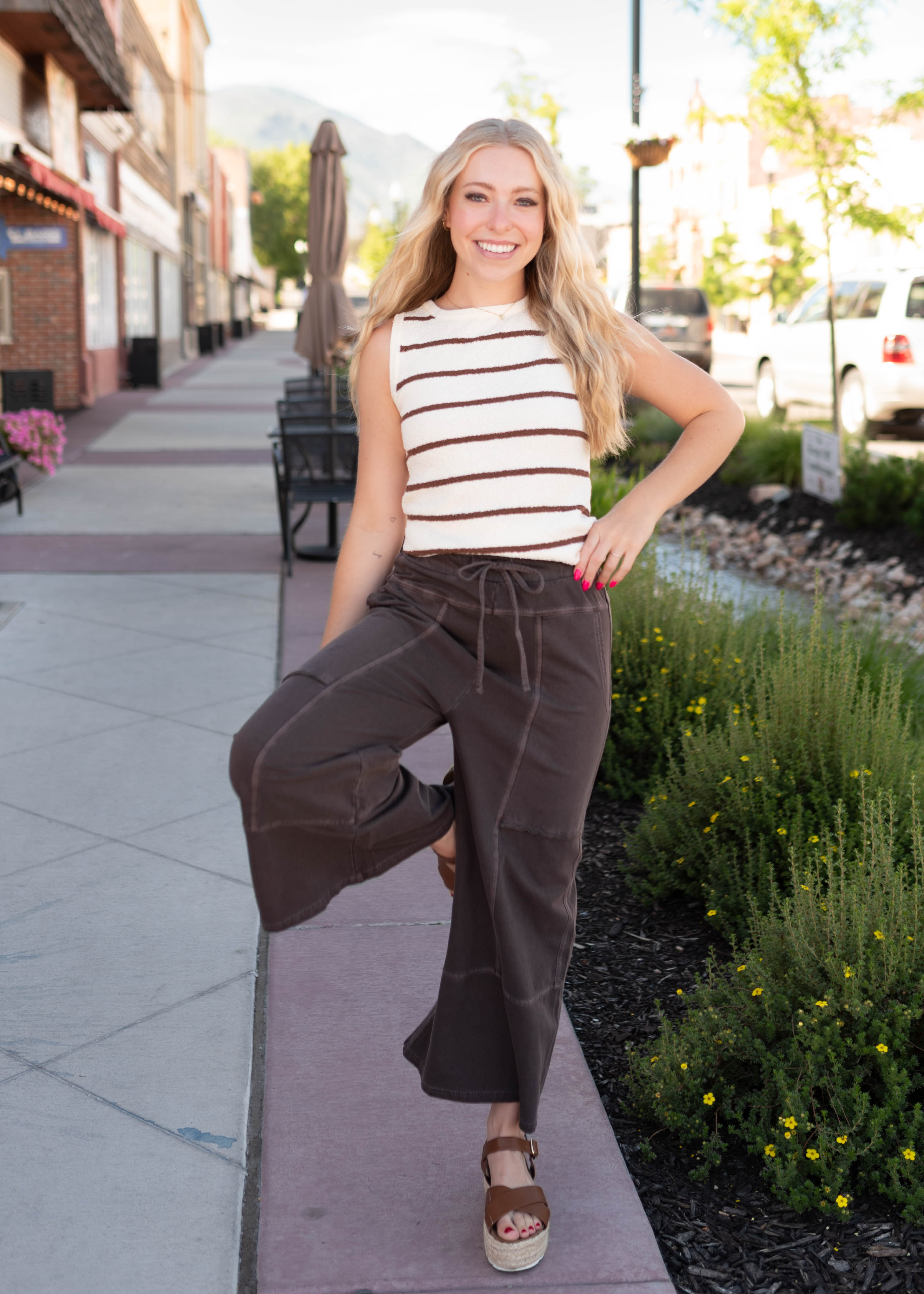 Micah Brown Striped Knit Tank