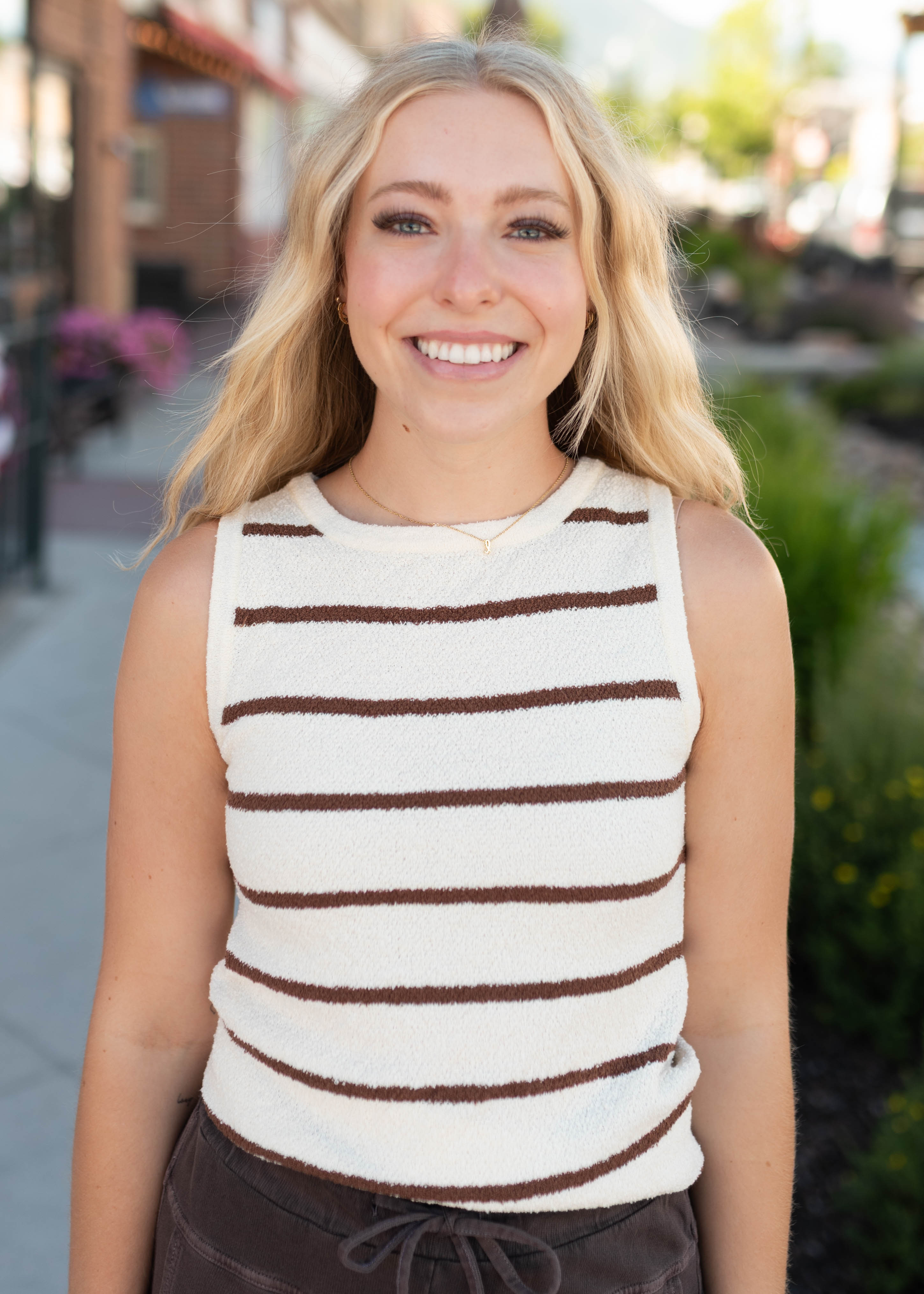 Micah Brown Striped Knit Tank