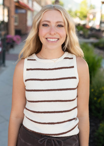 Micah Brown Striped Knit Tank
