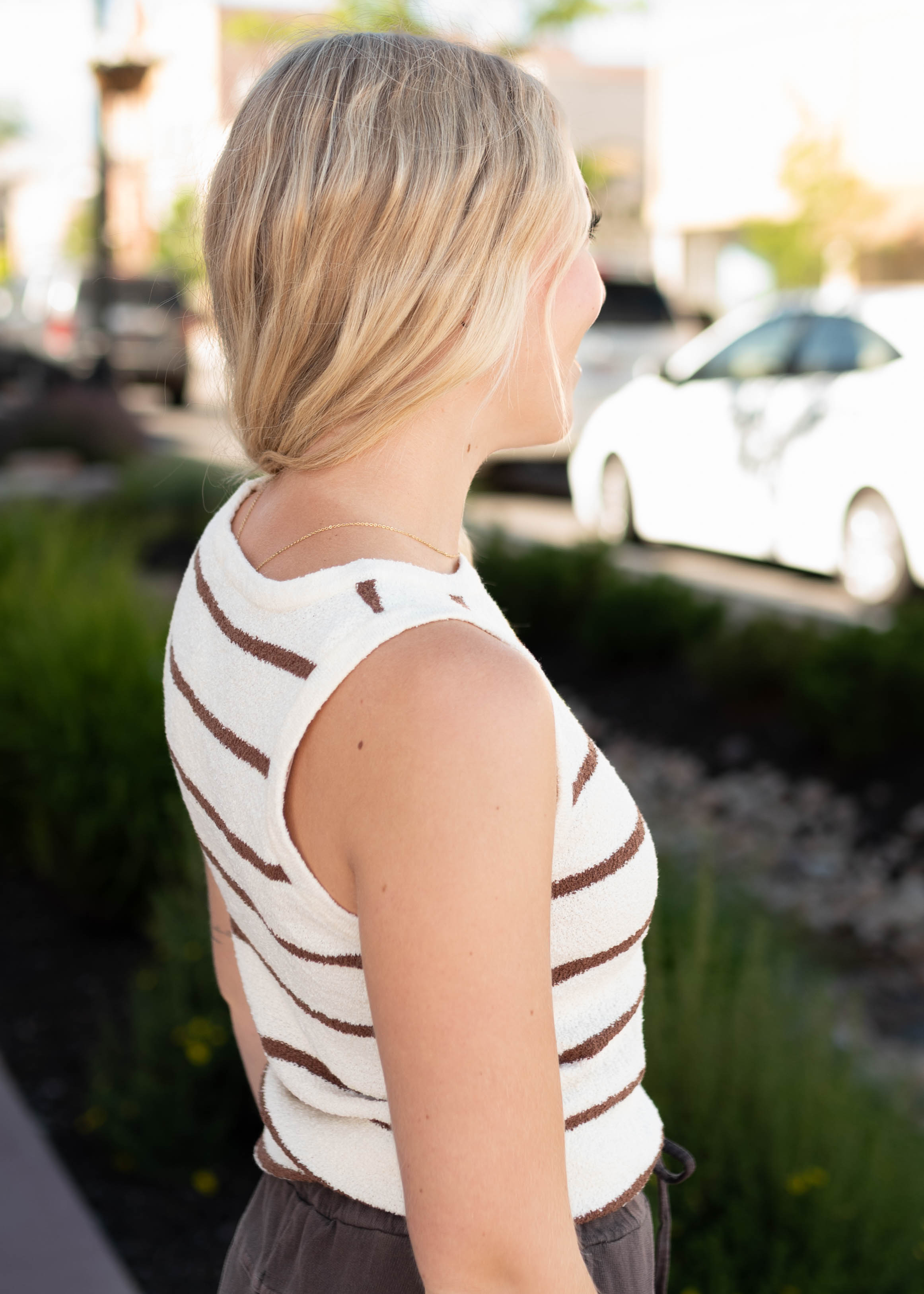 Micah Brown Striped Knit Tank
