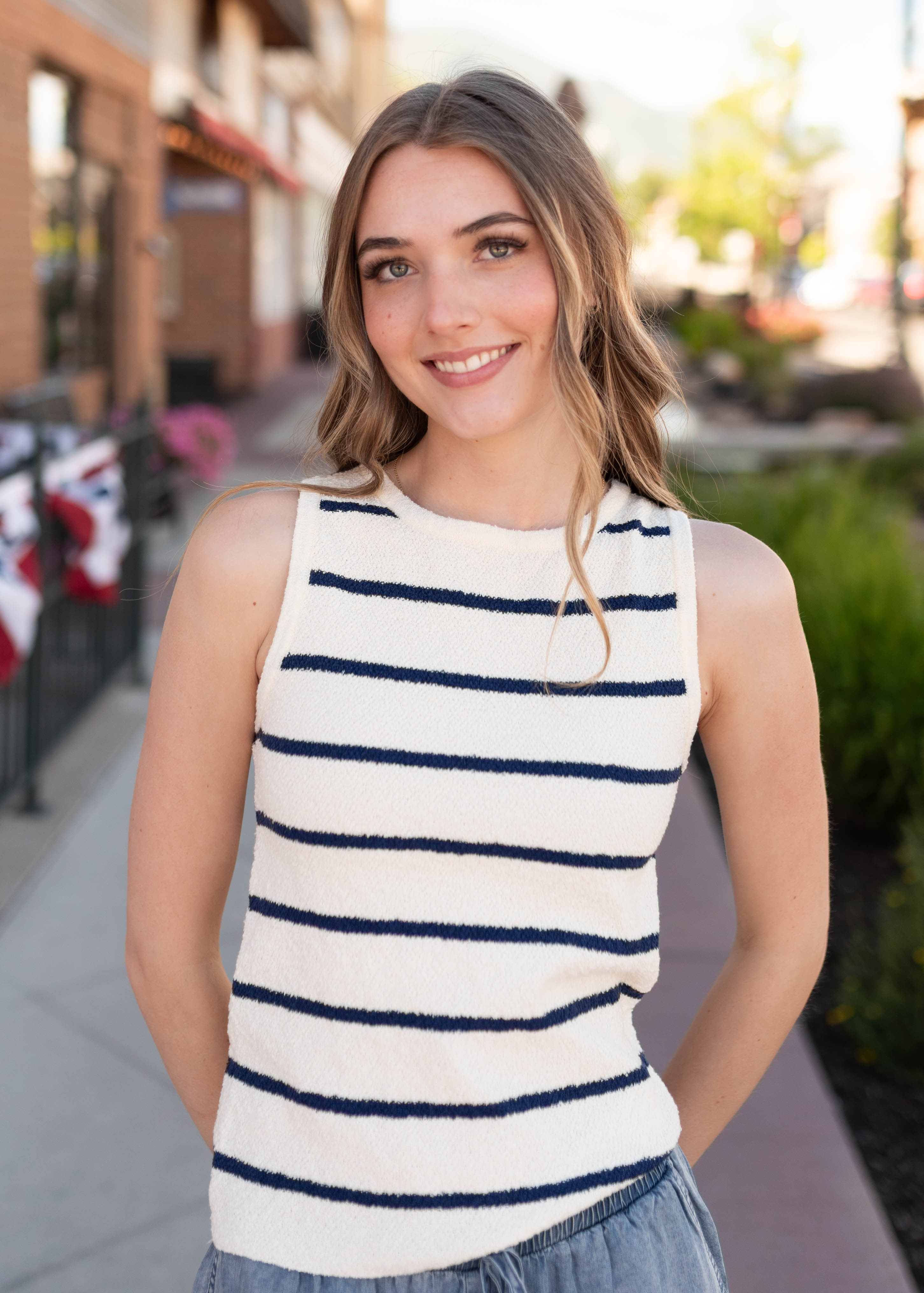 Micah Navy Striped Knit Tank