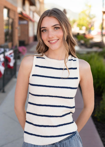 Micah Navy Striped Knit Tank