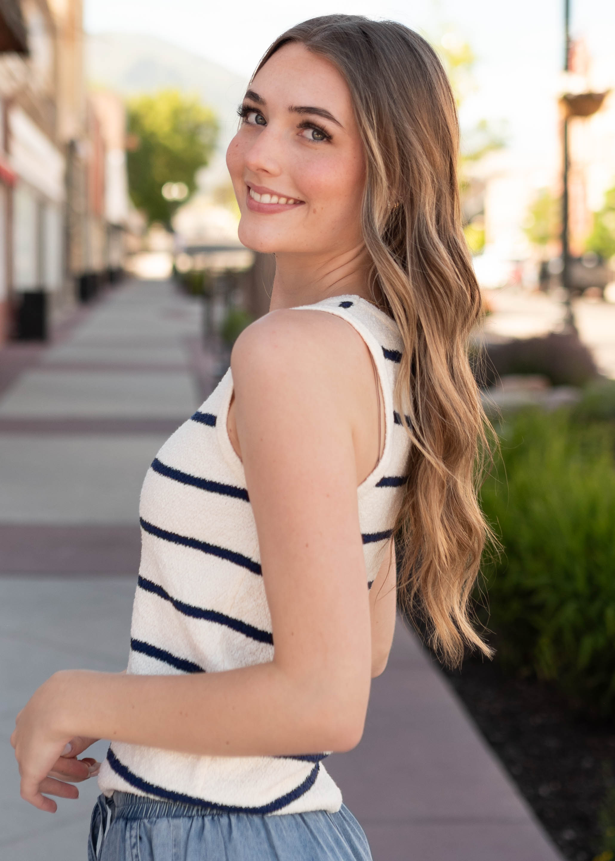 Micah Navy Striped Knit Tank