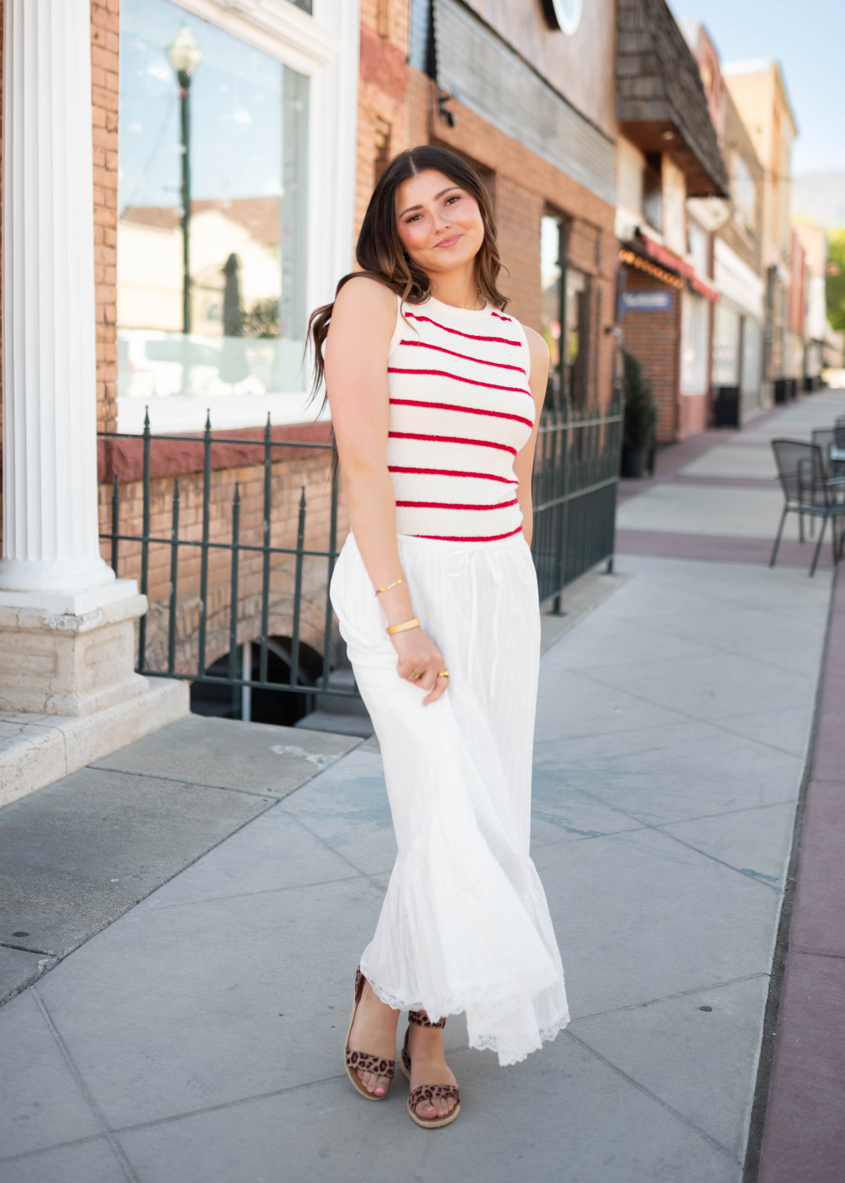 Micah Red Striped Knit Tank