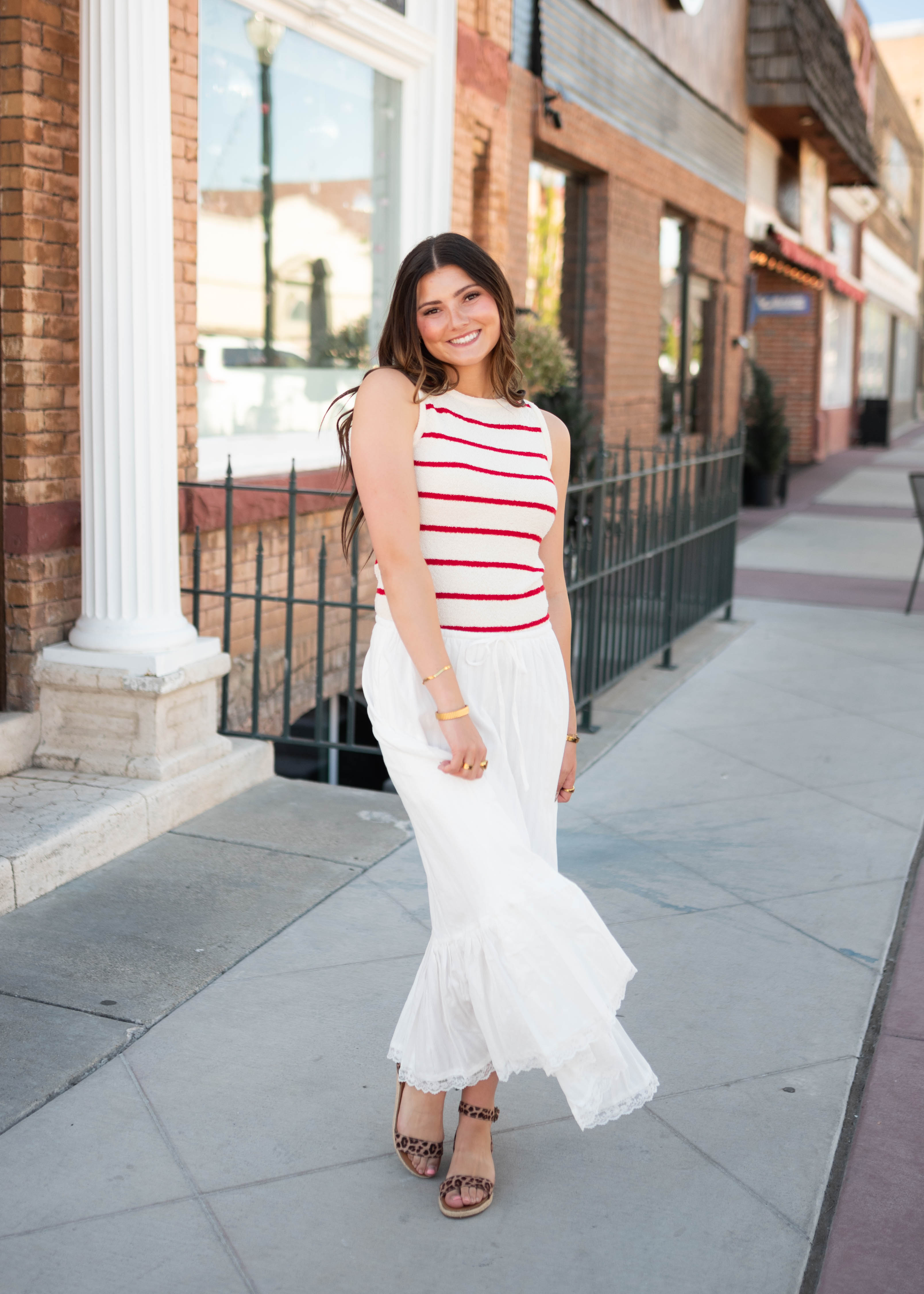 Micah Red Striped Knit Tank