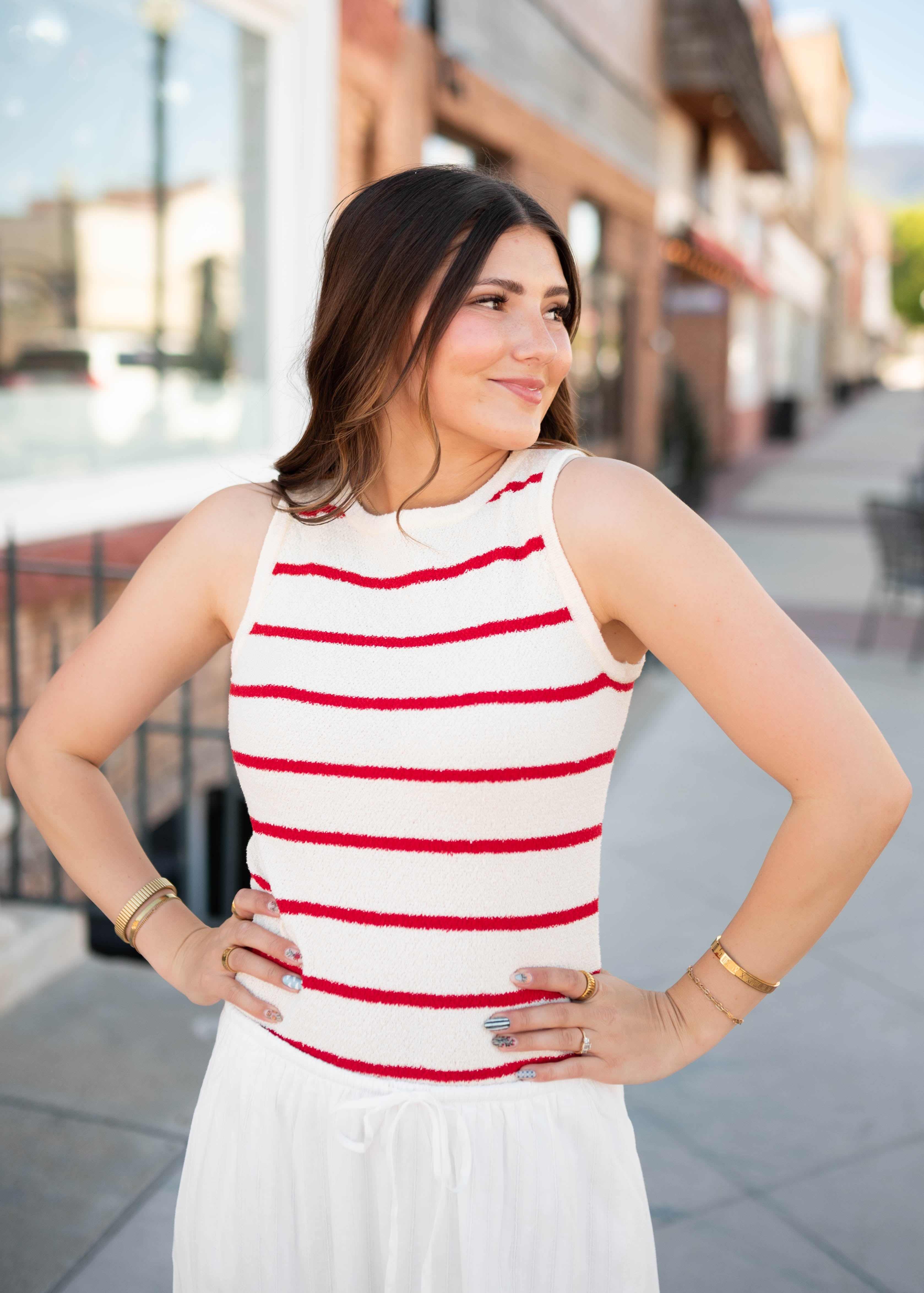 Micah Red Striped Knit Tank