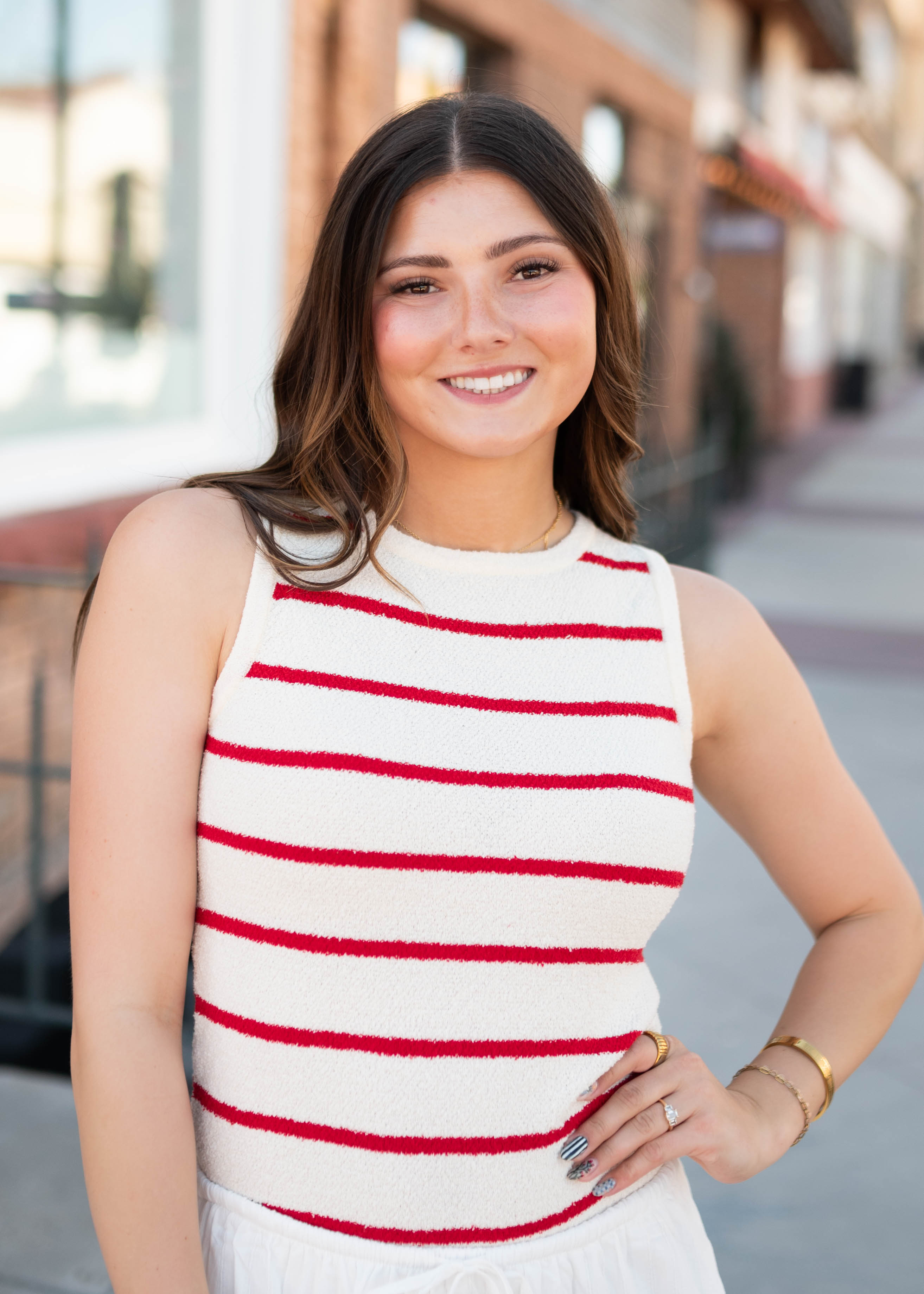 Micah Red Striped Knit Tank