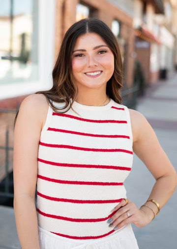 Micah Red Striped Knit Tank