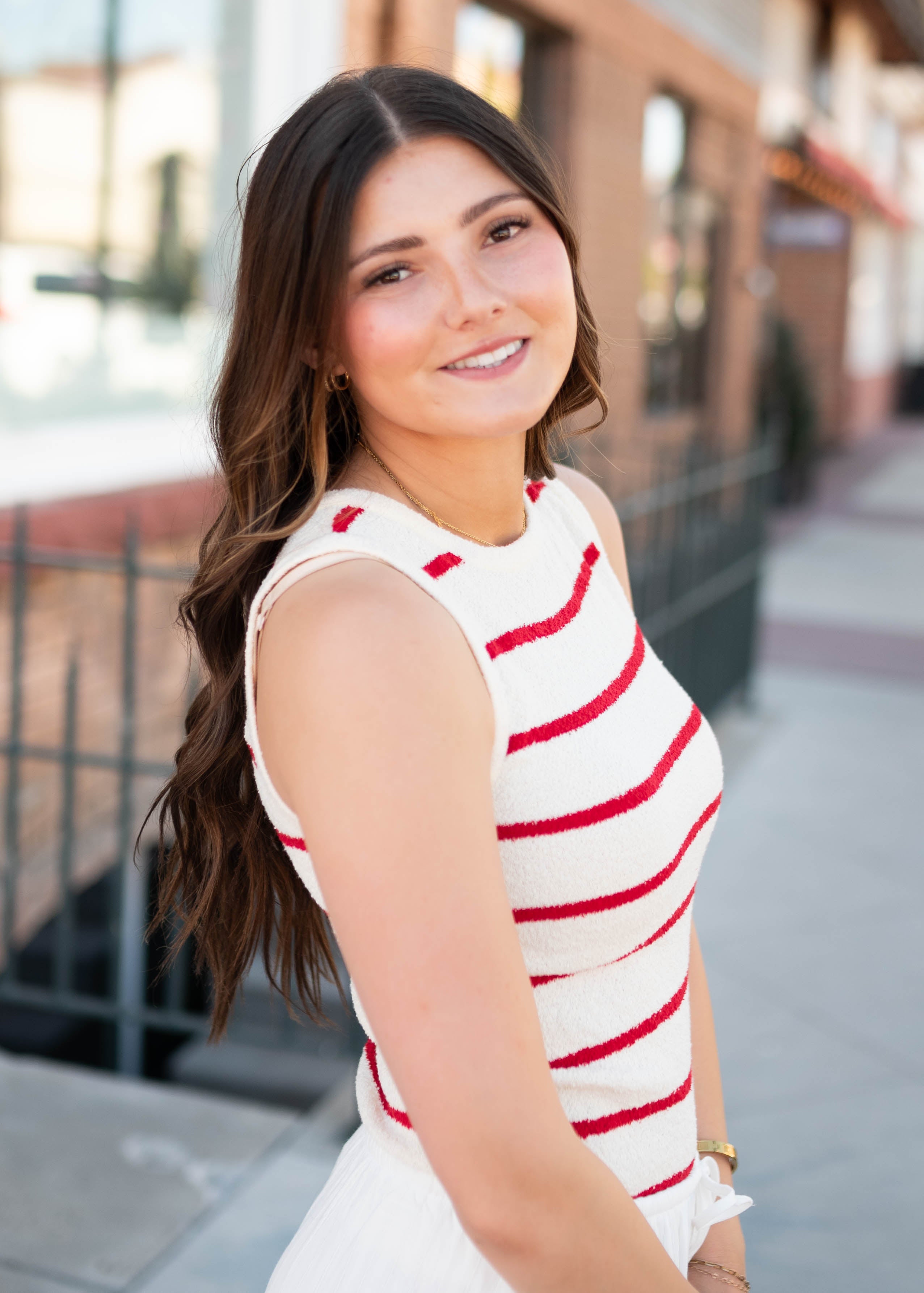 Micah Red Striped Knit Tank