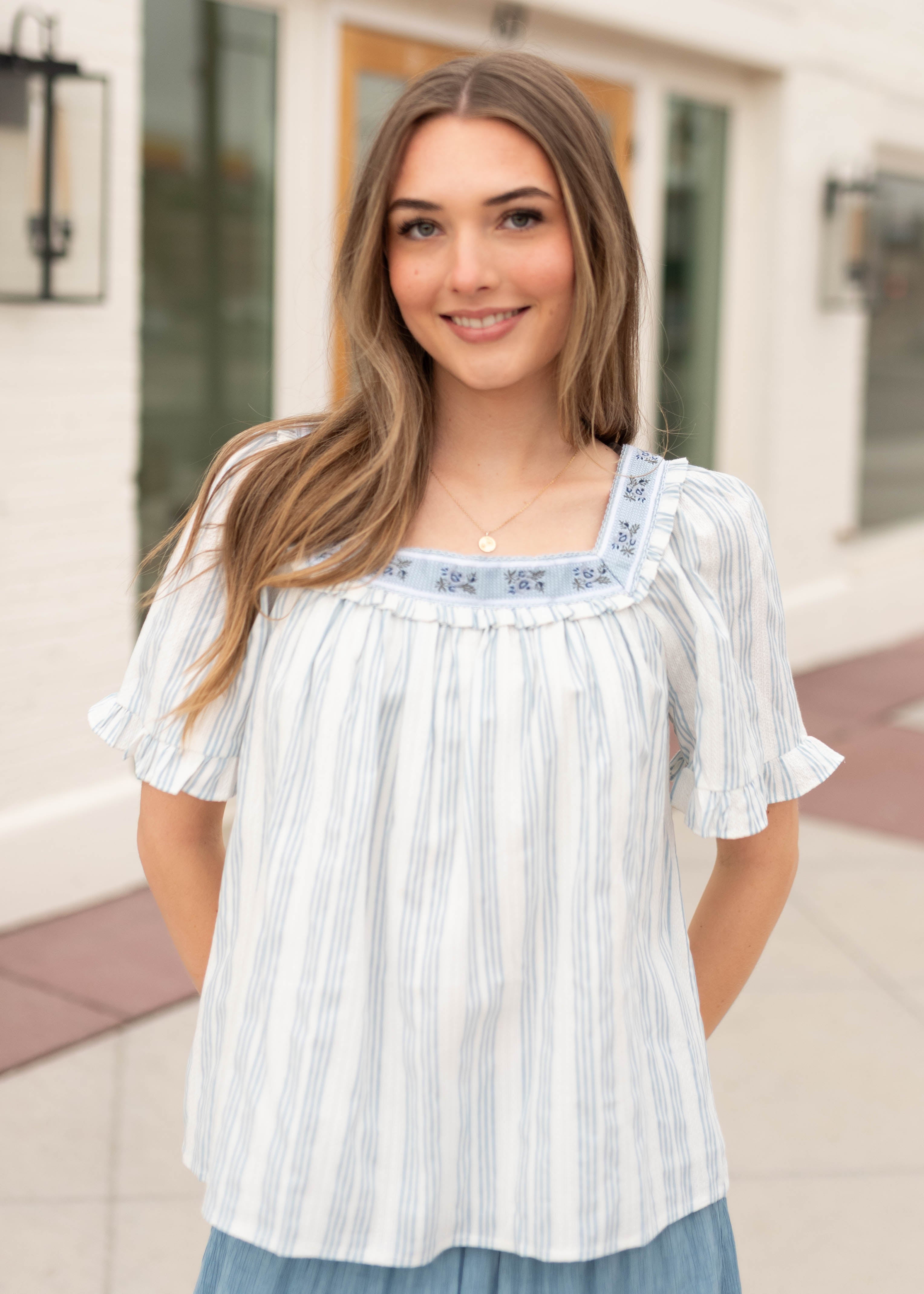 Michelle Blue Striped Blouse