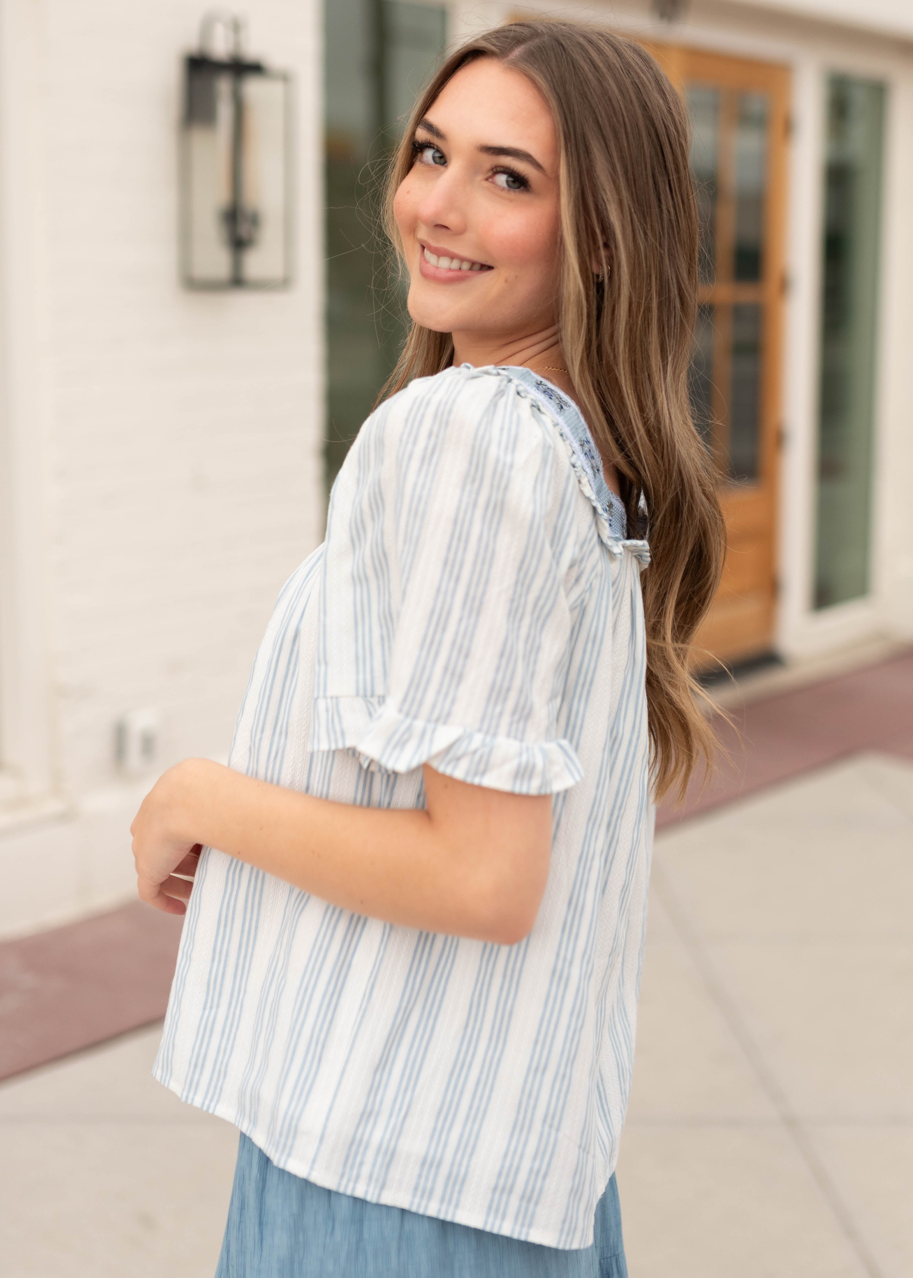 Michelle Blue Striped Blouse
