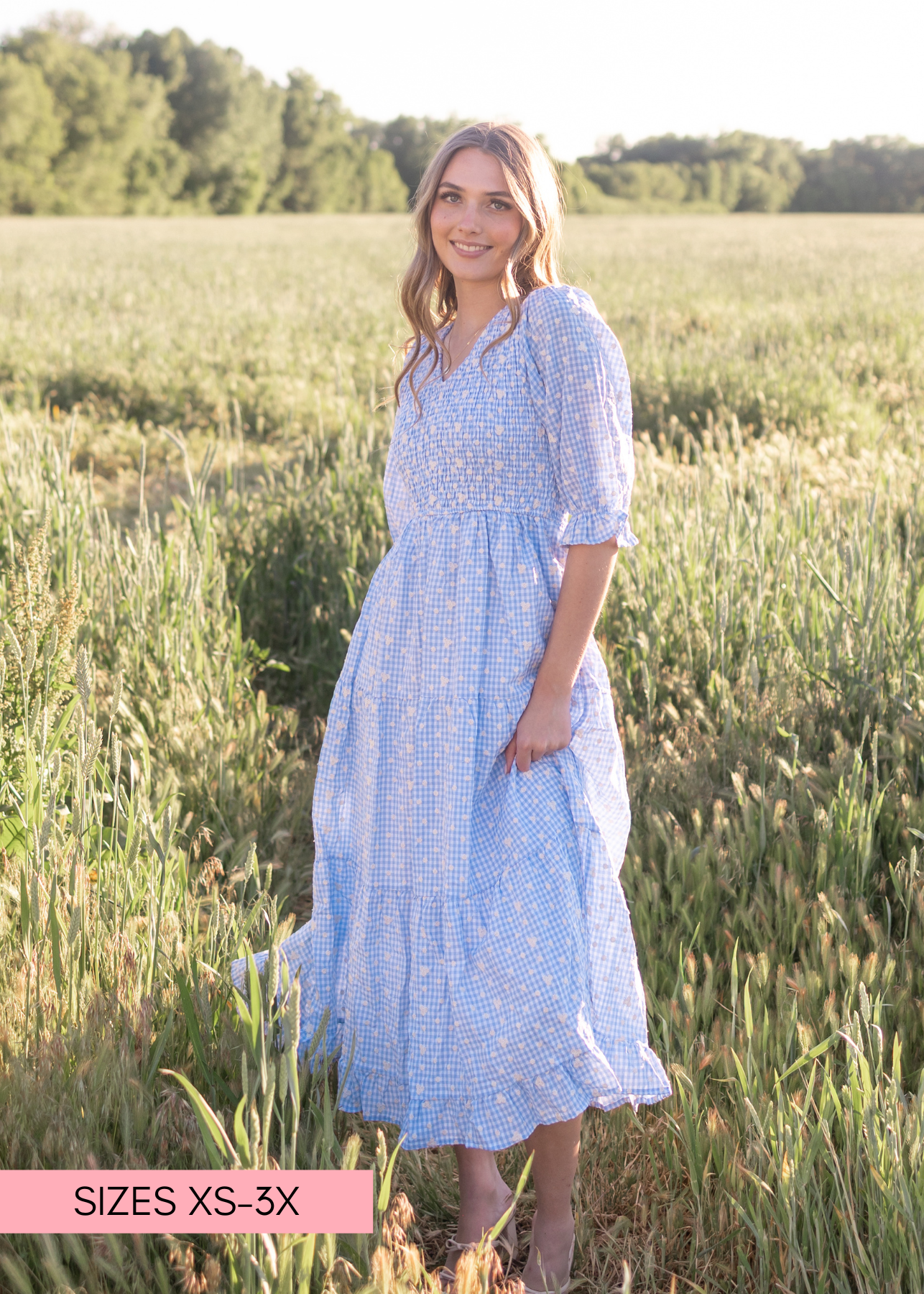Mikayla Blue Gingham Floral Dress