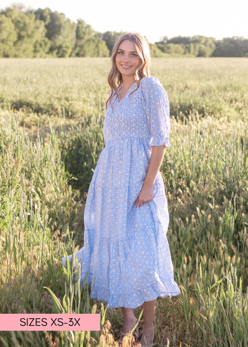 Mikayla Blue Gingham Floral Dress