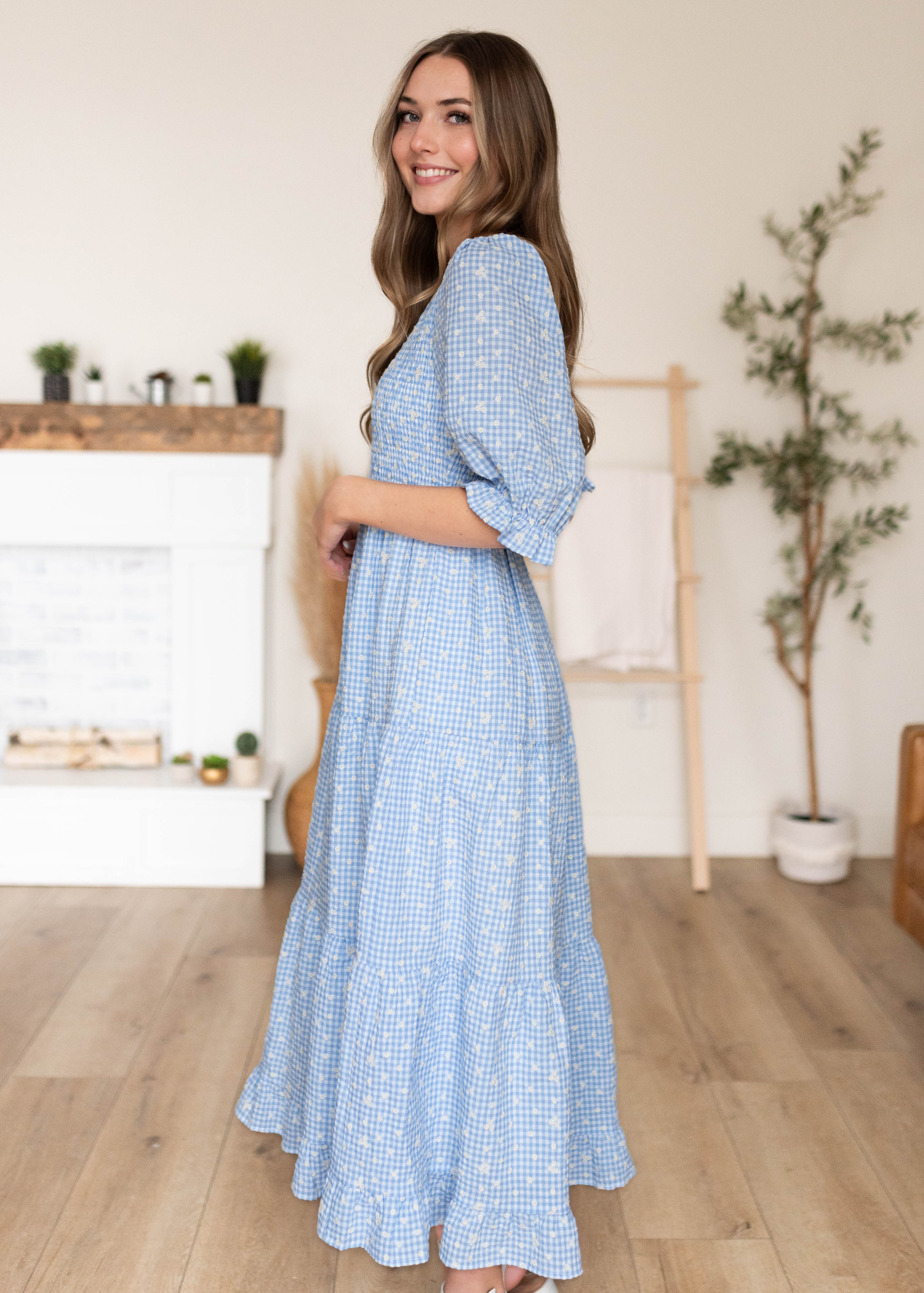 Mikayla Blue Gingham Floral Dress