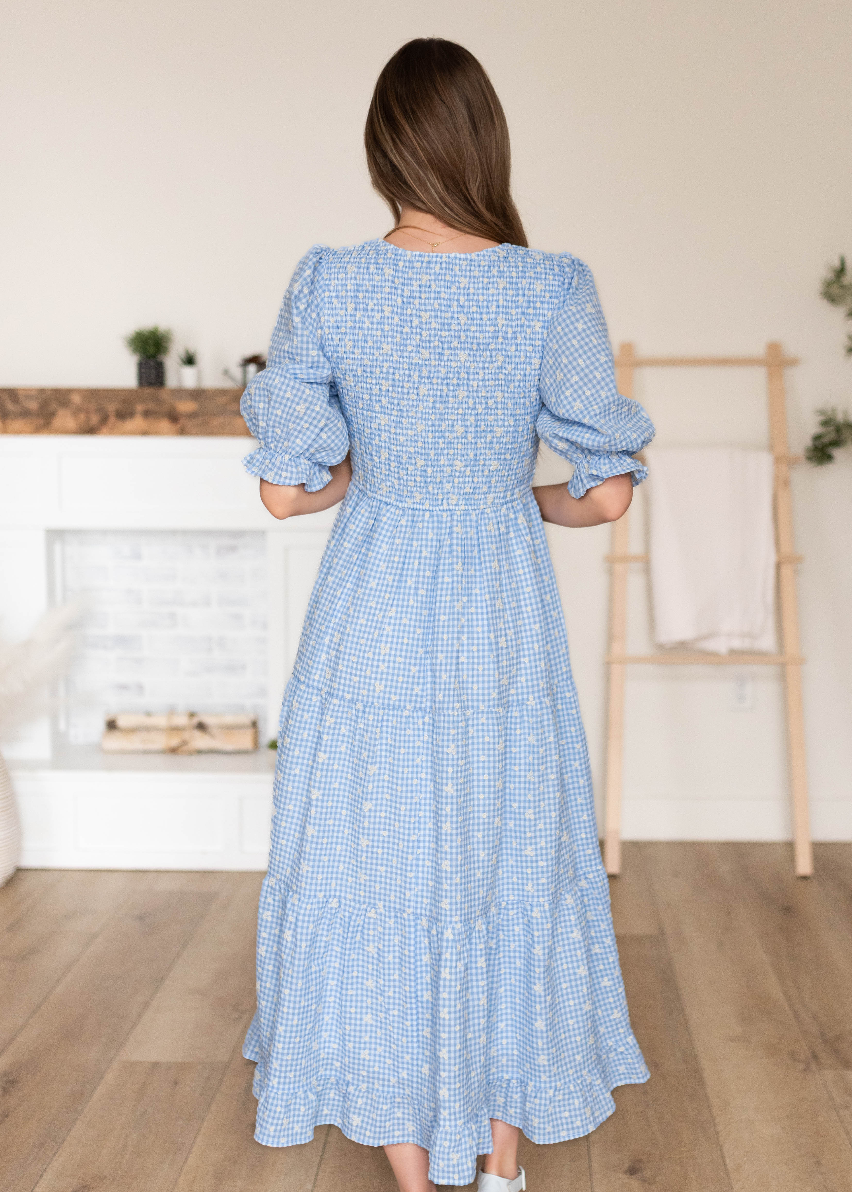 Mikayla Blue Gingham Floral Dress