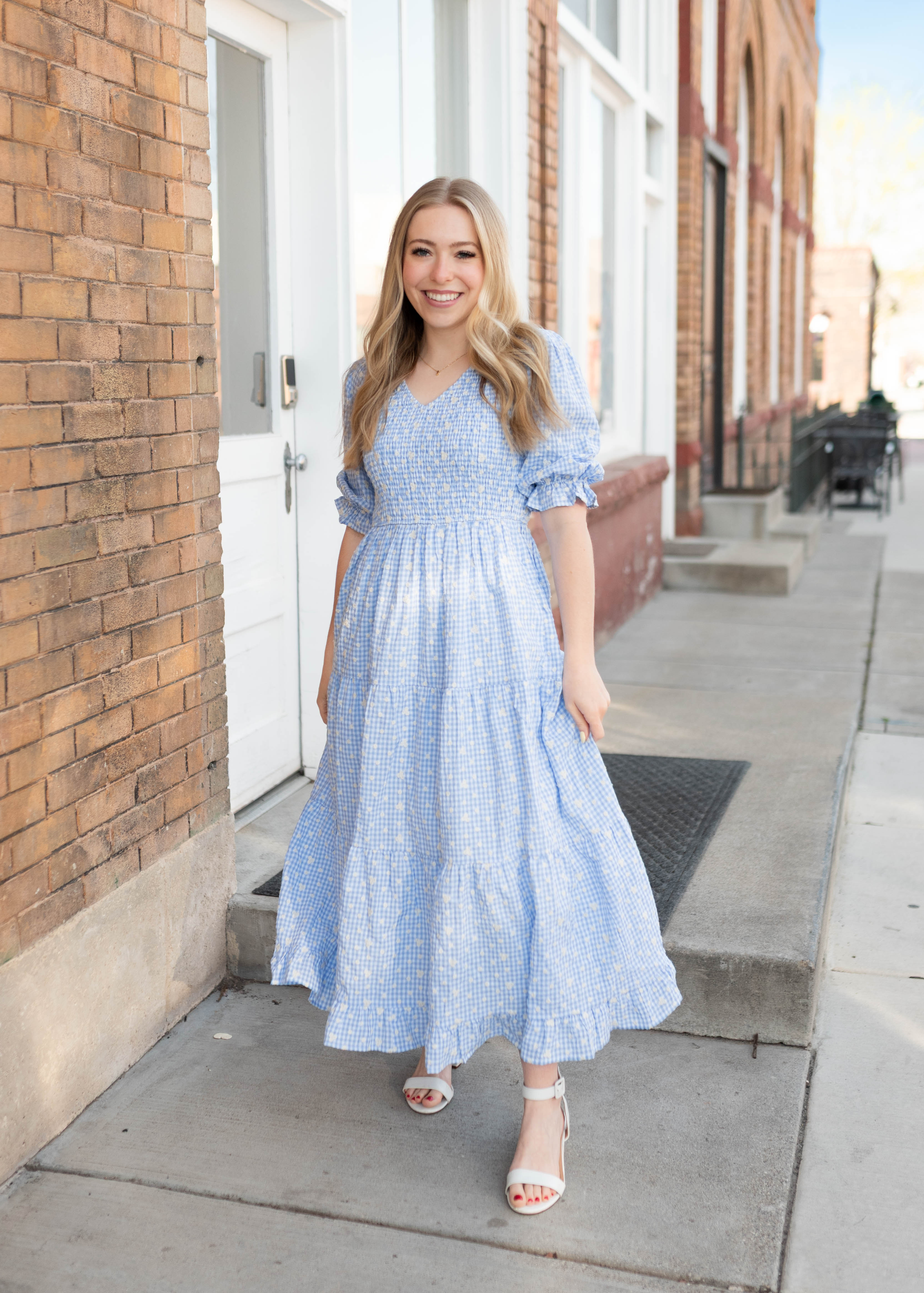 Mikayla Blue Gingham Floral Dress