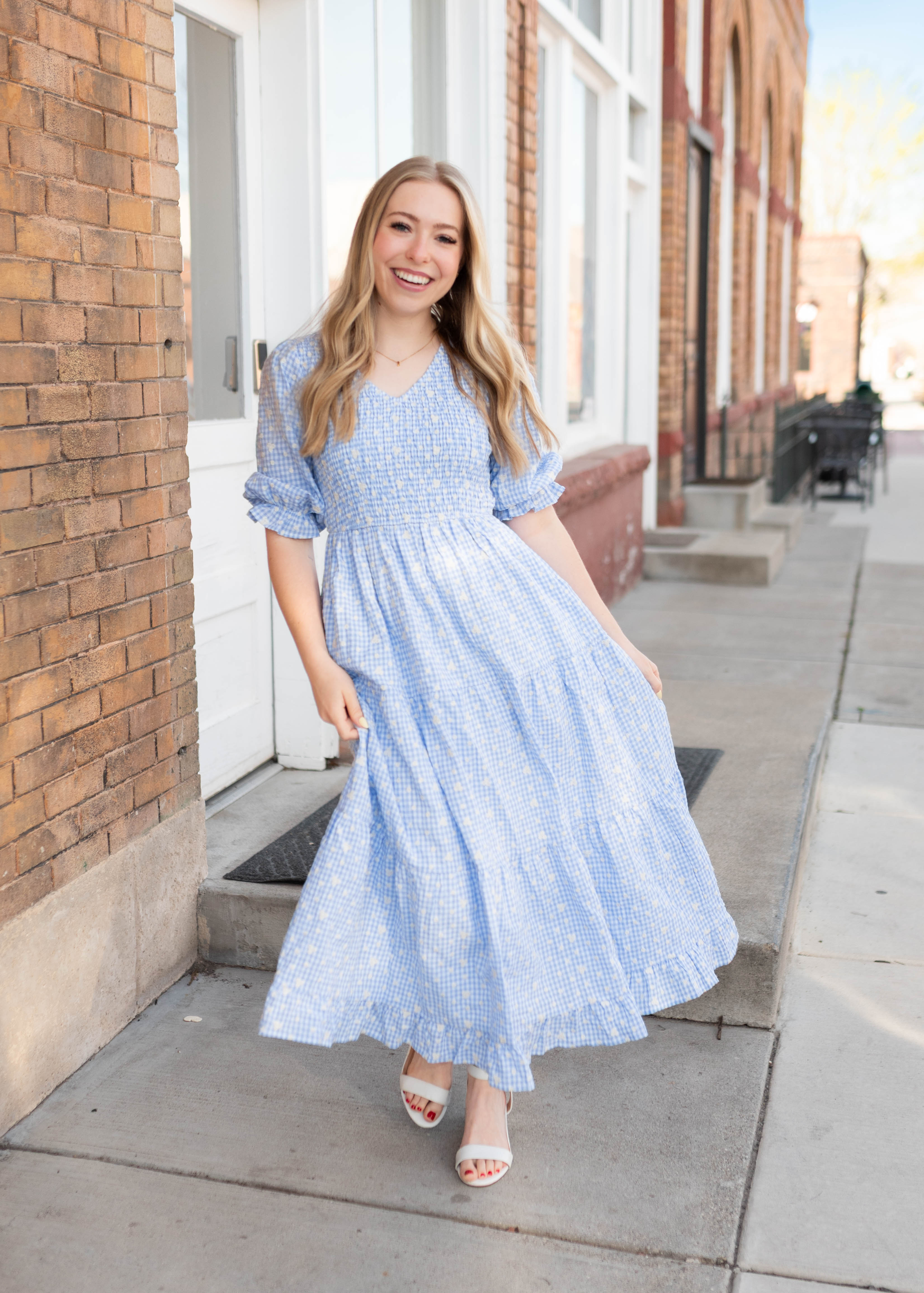 Mikayla Blue Gingham Floral Dress