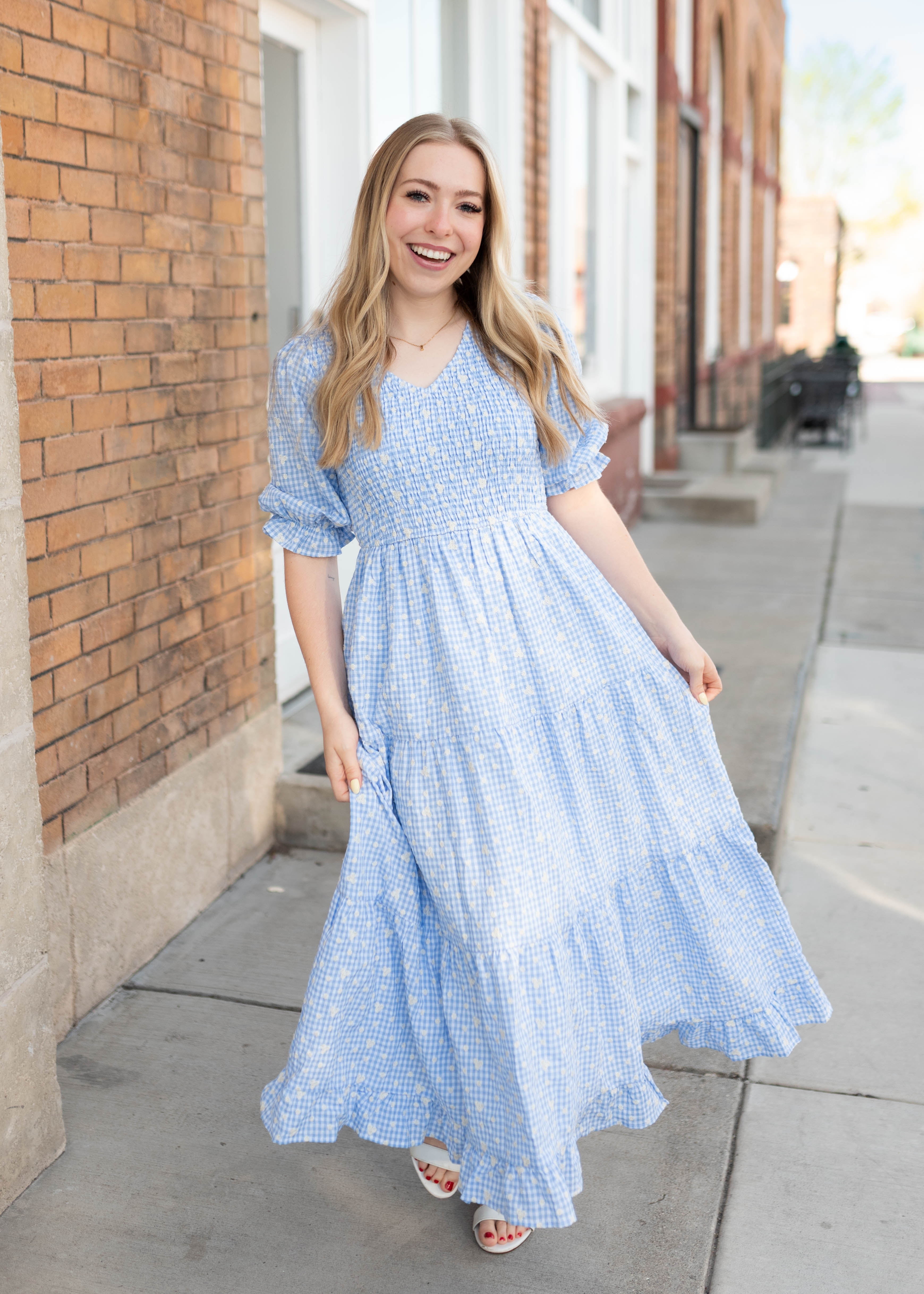 Mikayla Blue Gingham Floral Dress