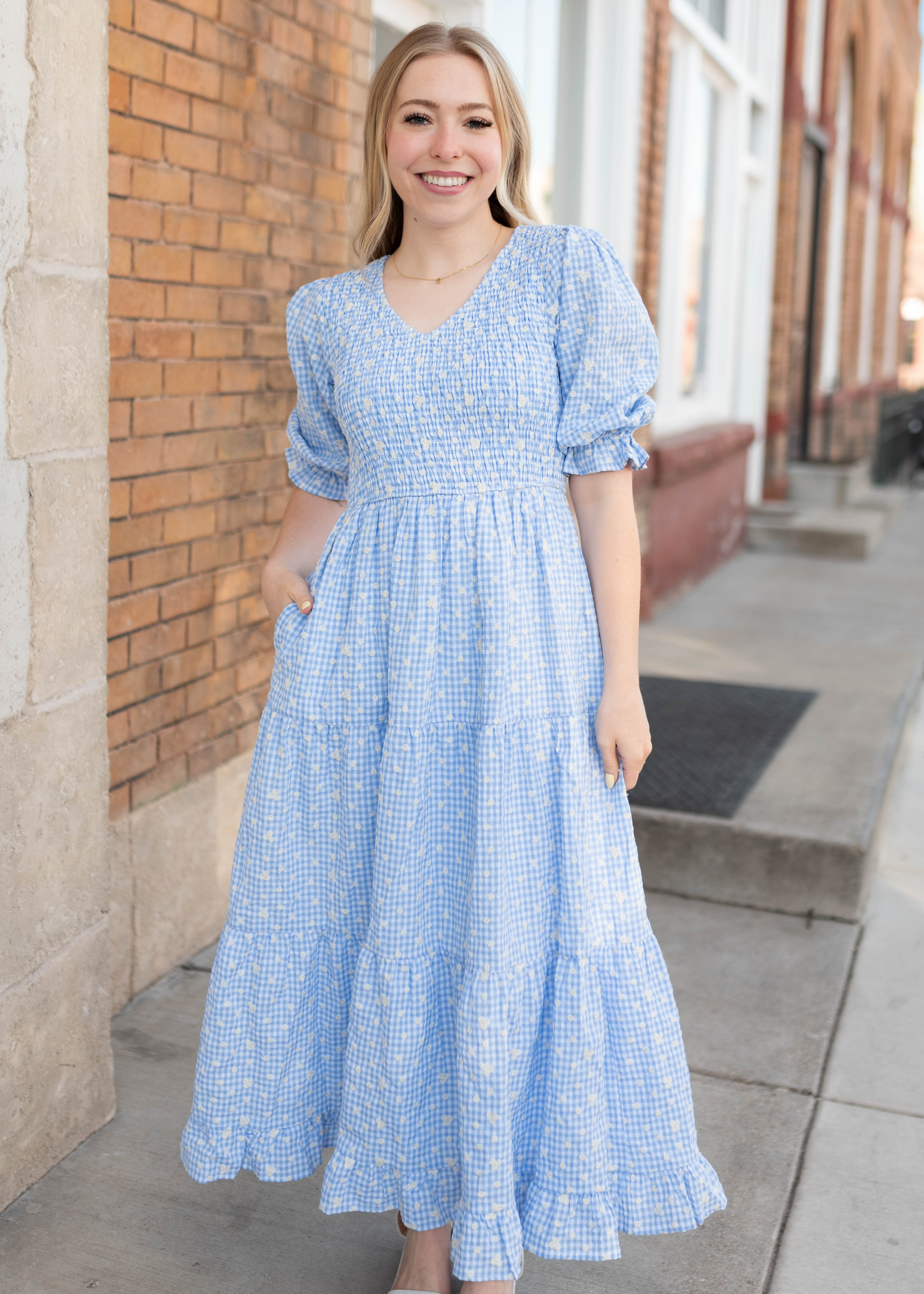 Mikayla Blue Gingham Floral Dress
