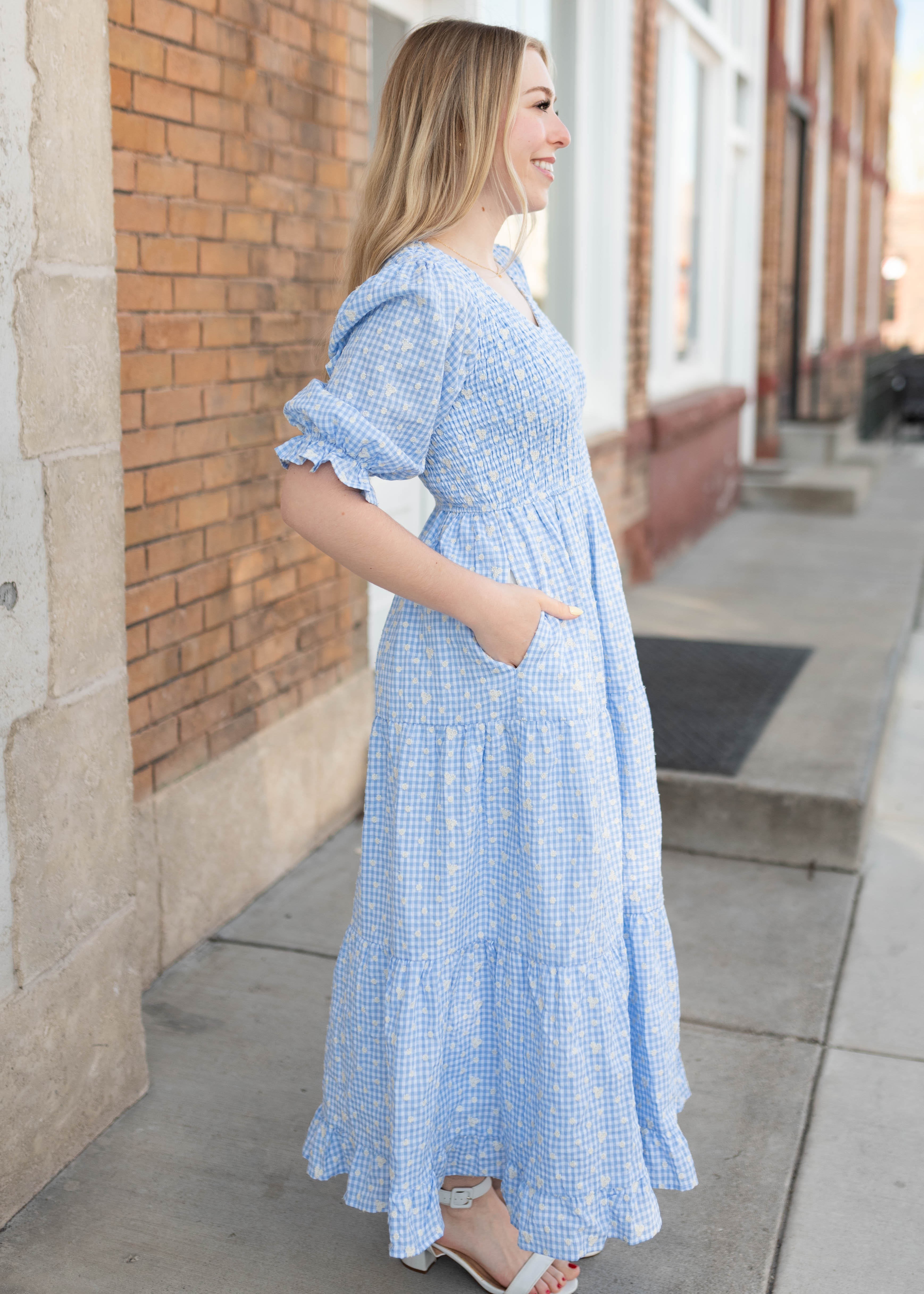 Mikayla Blue Gingham Floral Dress
