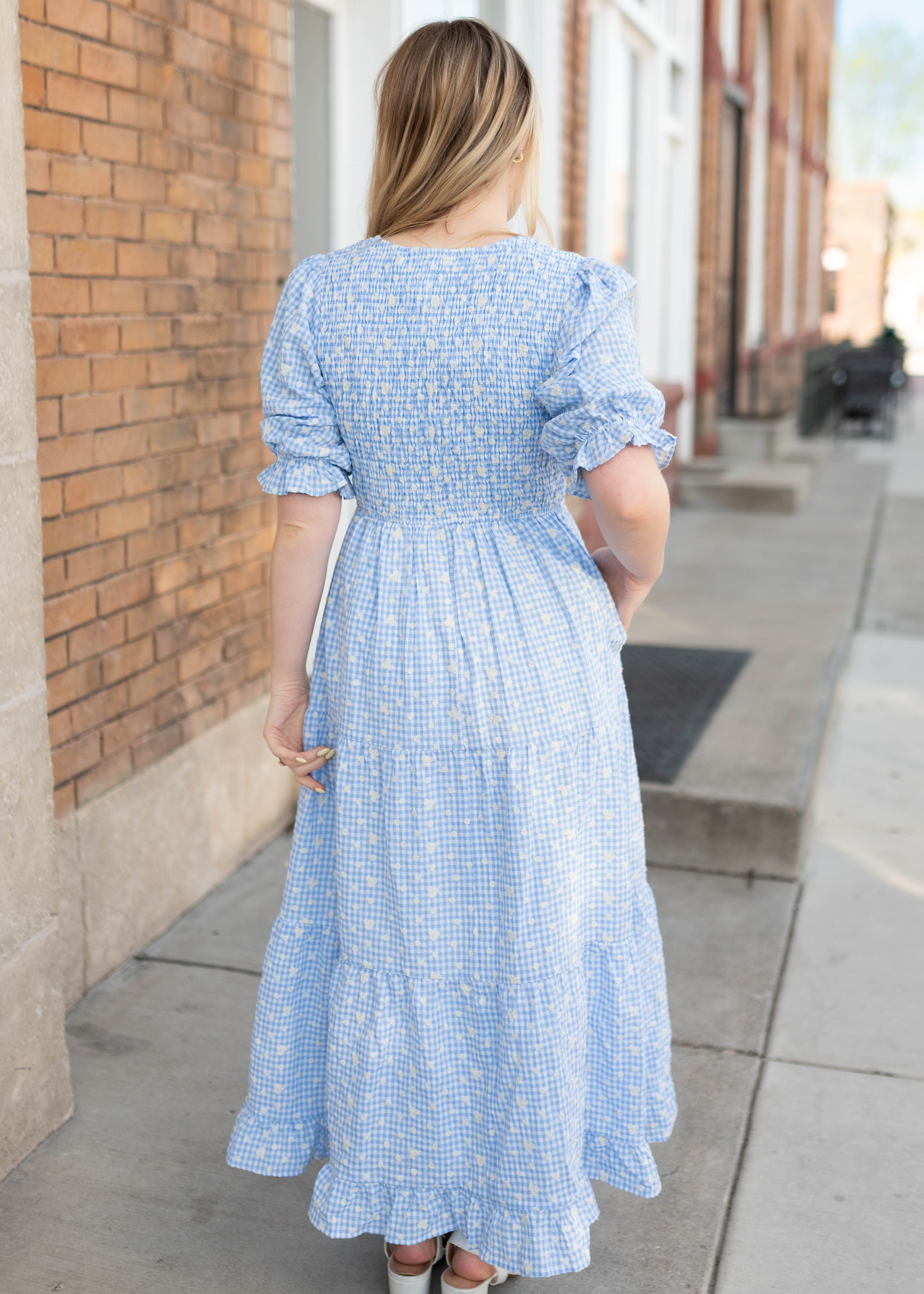 Mikayla Blue Gingham Floral Dress