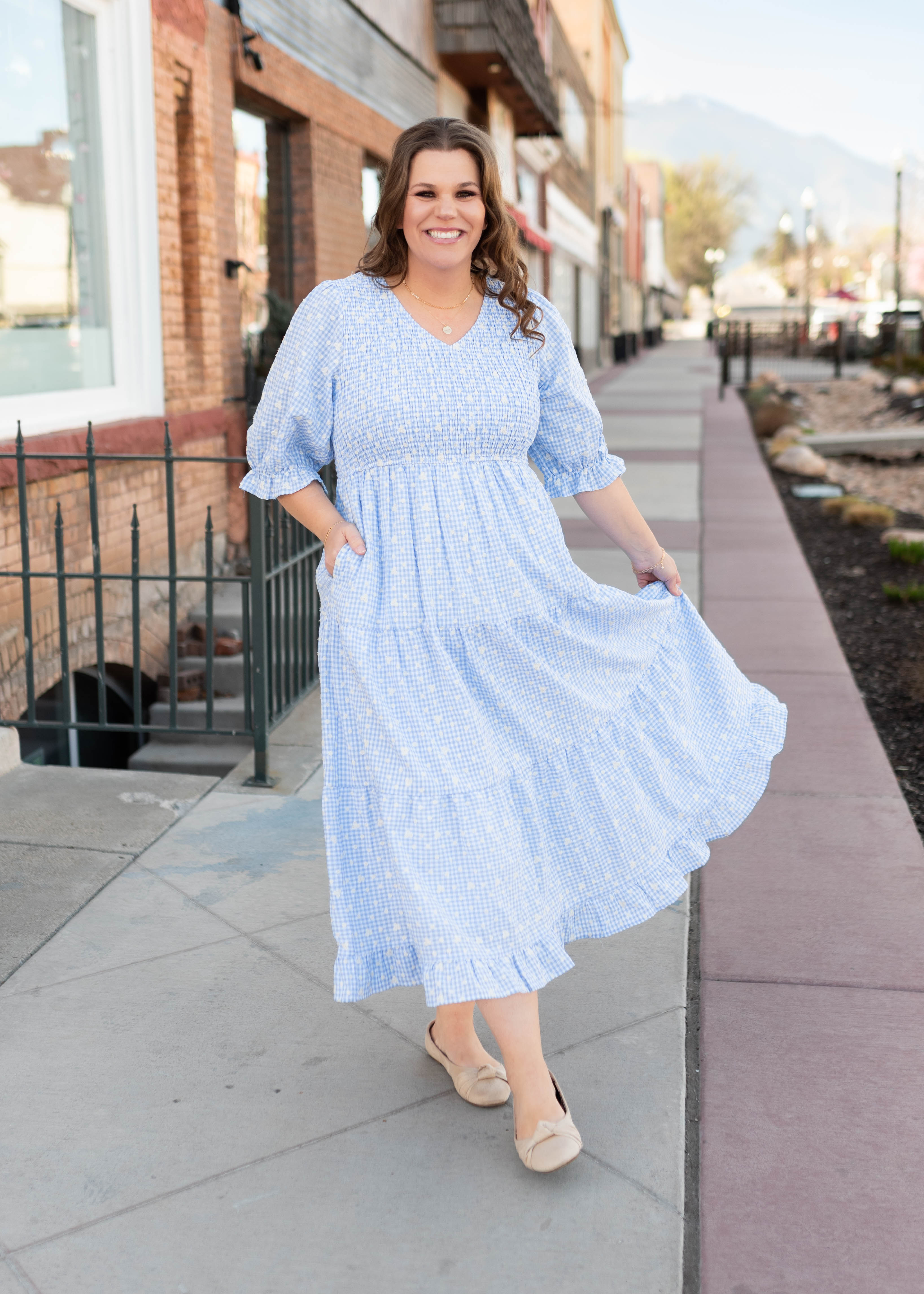 Mikayla Blue Gingham Floral Dress