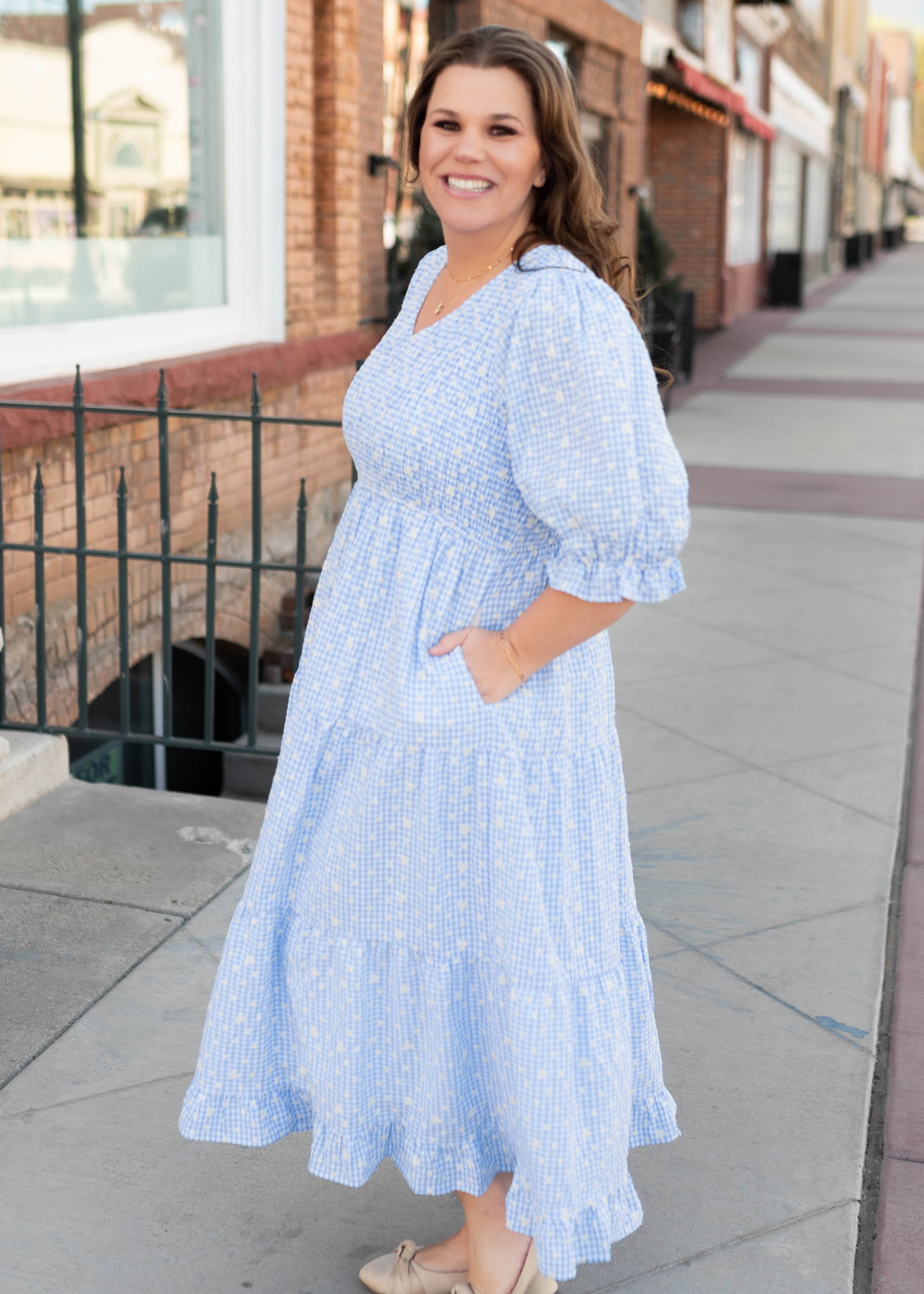 Mikayla Blue Gingham Floral Dress