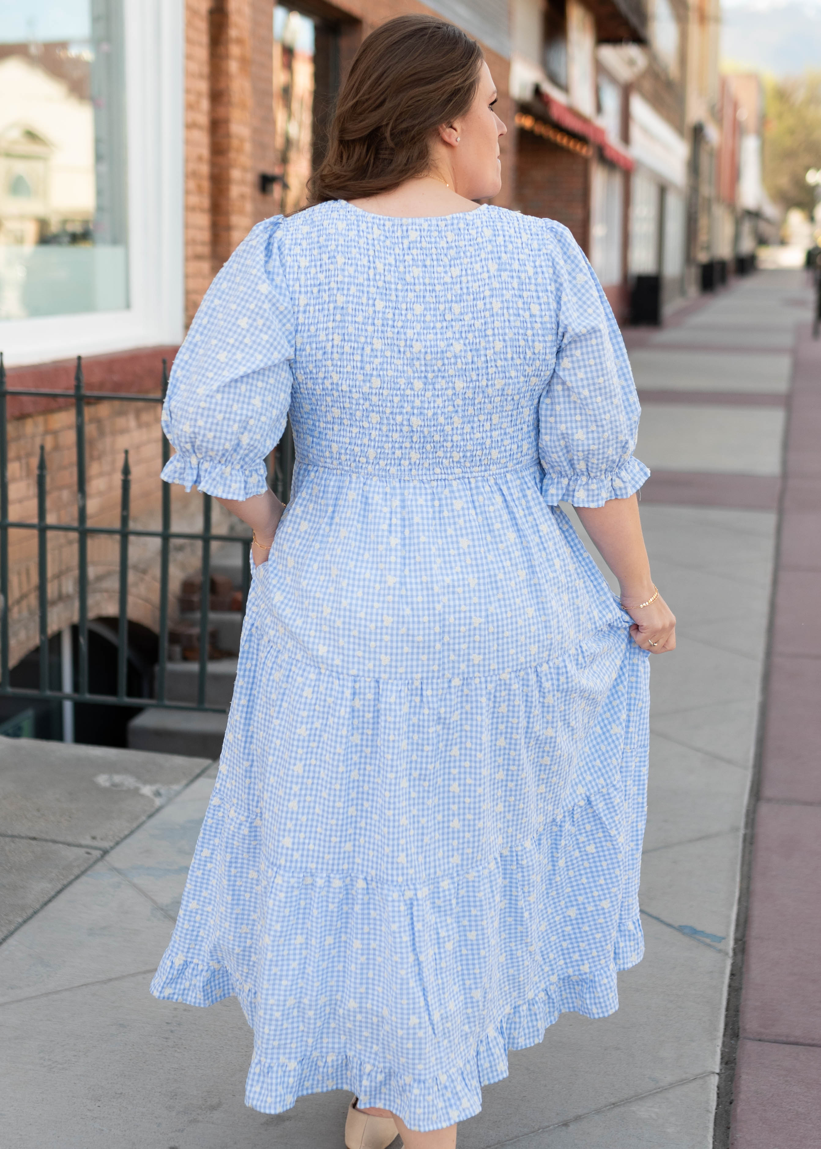 Mikayla Blue Gingham Floral Dress