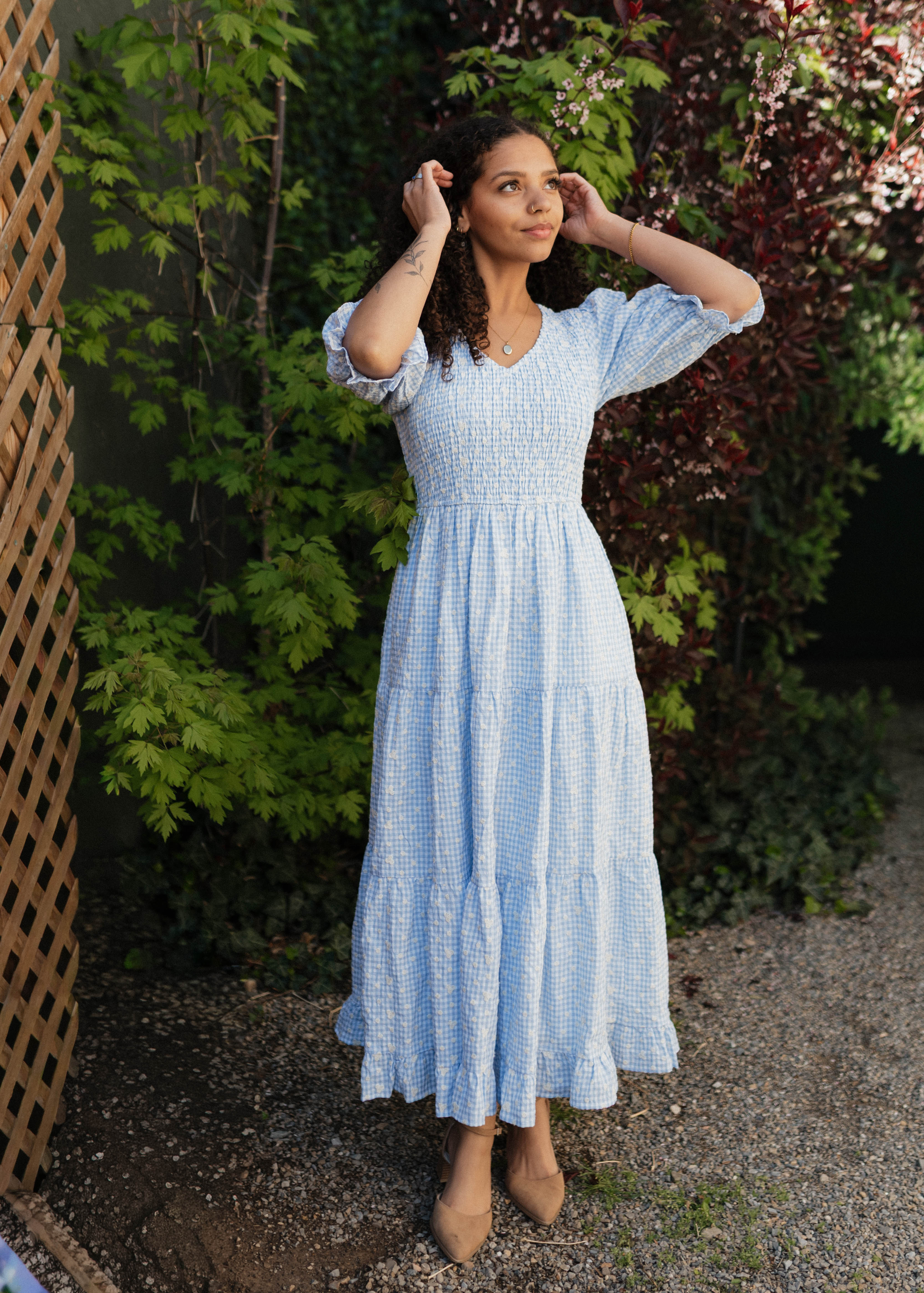 Mikayla Blue Gingham Floral Dress