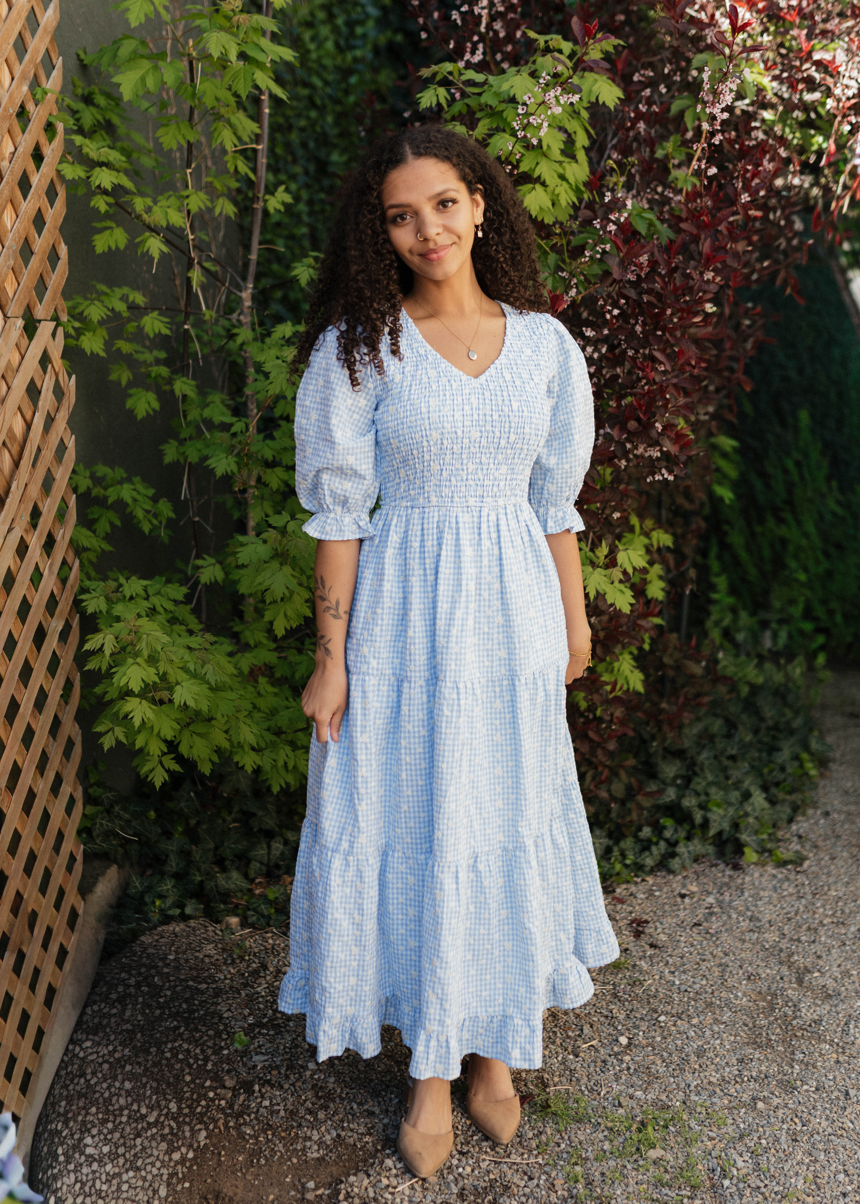Mikayla Blue Gingham Floral Dress
