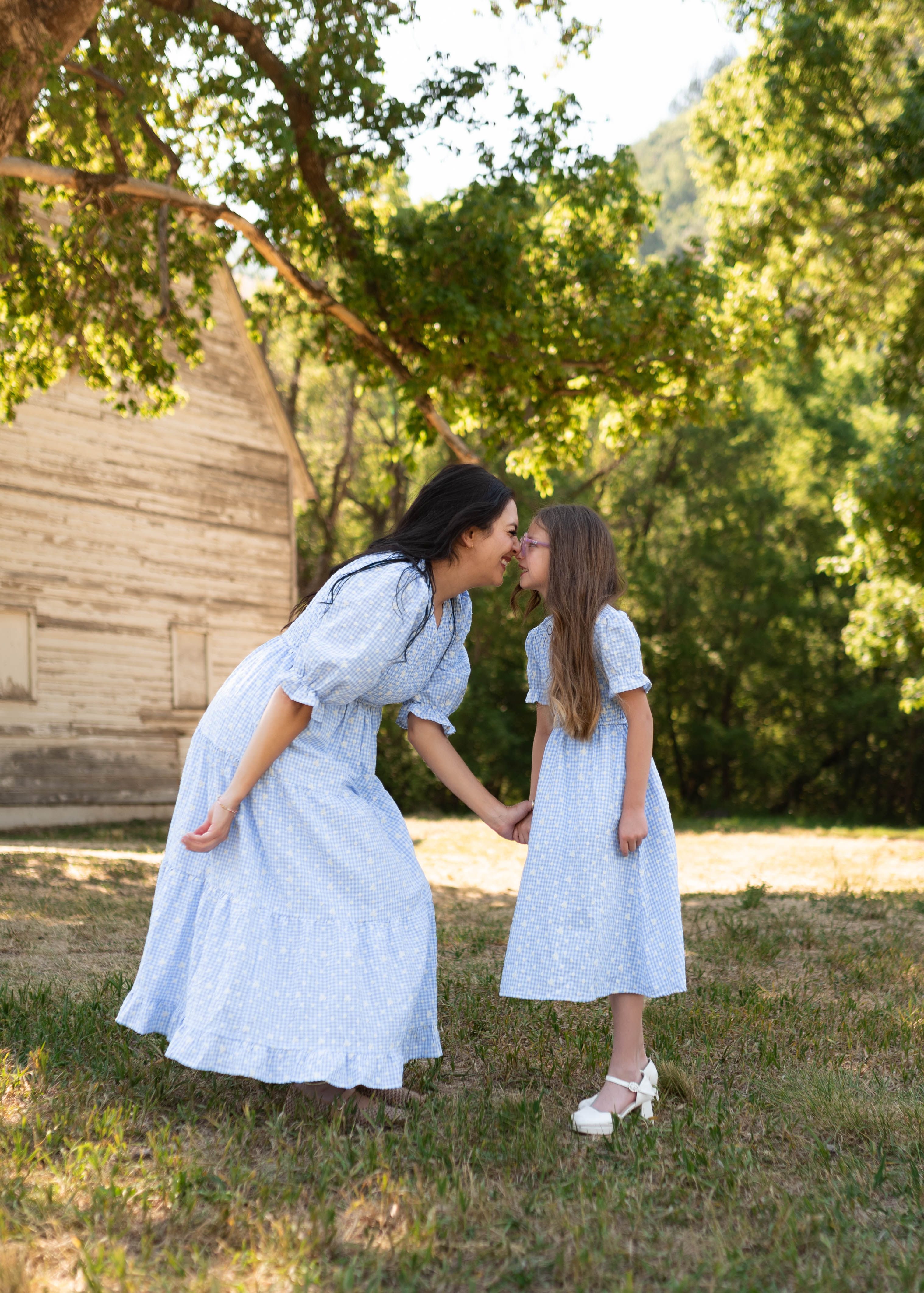 Mikayla Blue Gingham Floral Little Girl Dress