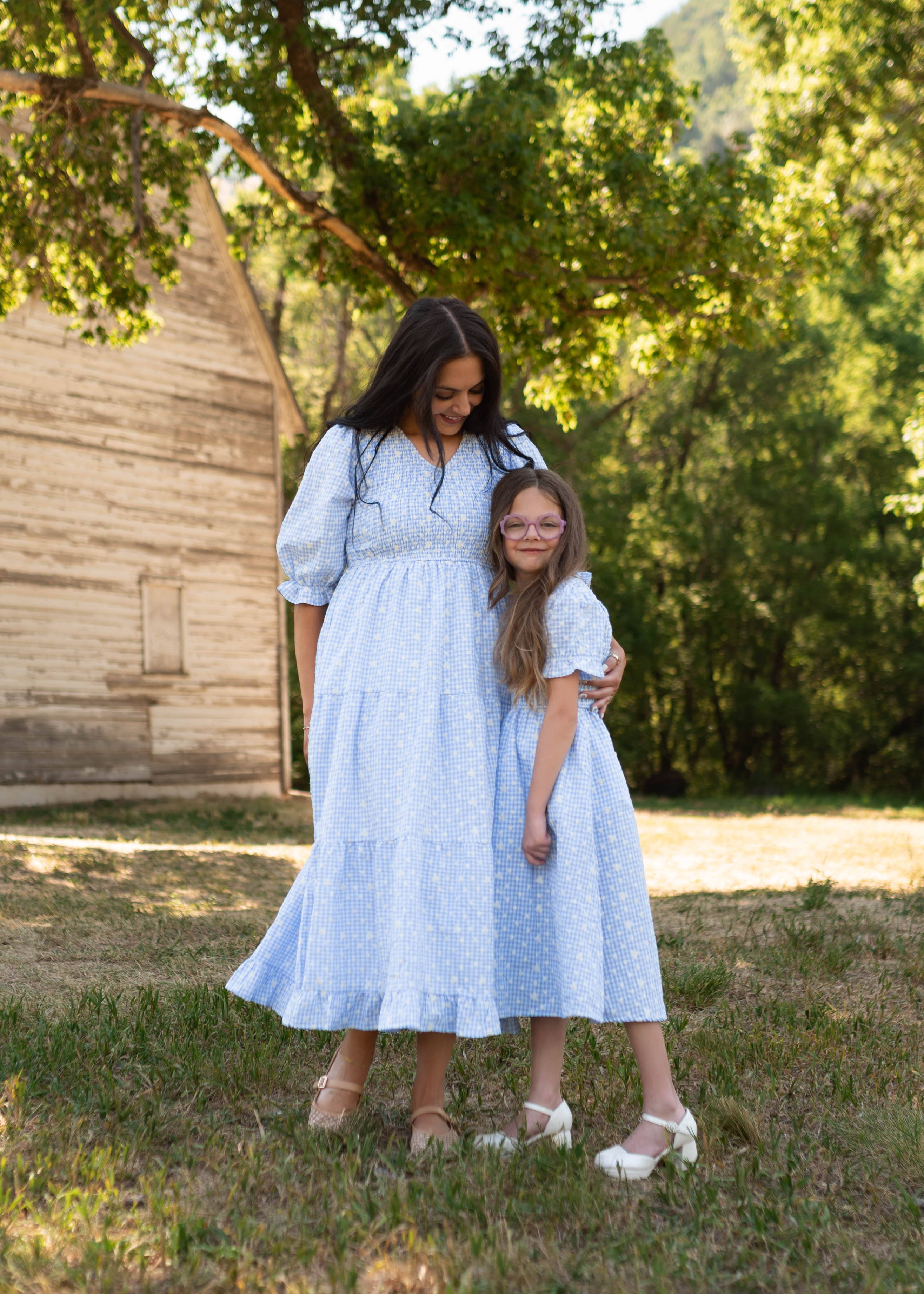 Mikayla Blue Gingham Floral Little Girl Dress