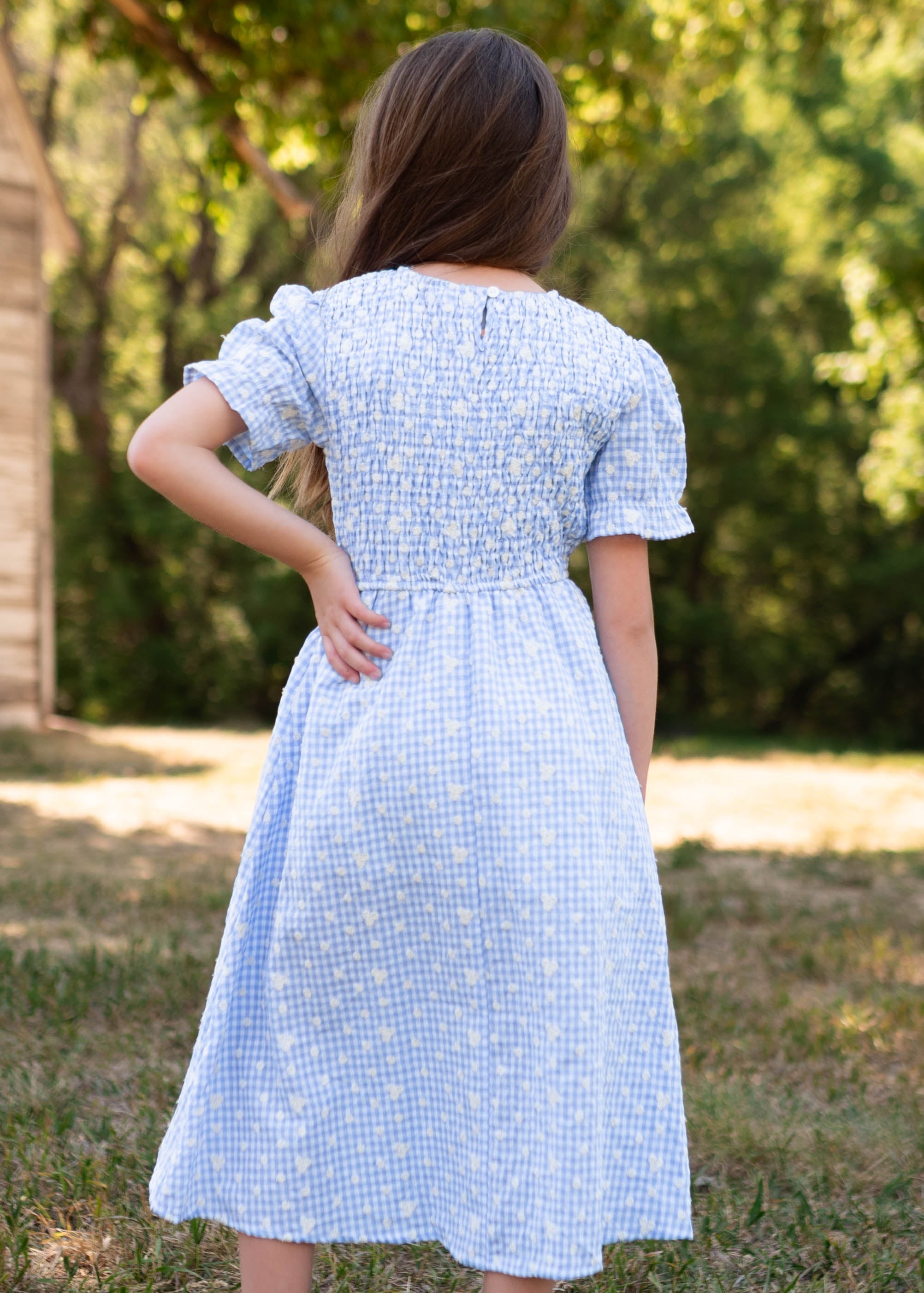Mikayla Blue Gingham Floral Little Girl Dress