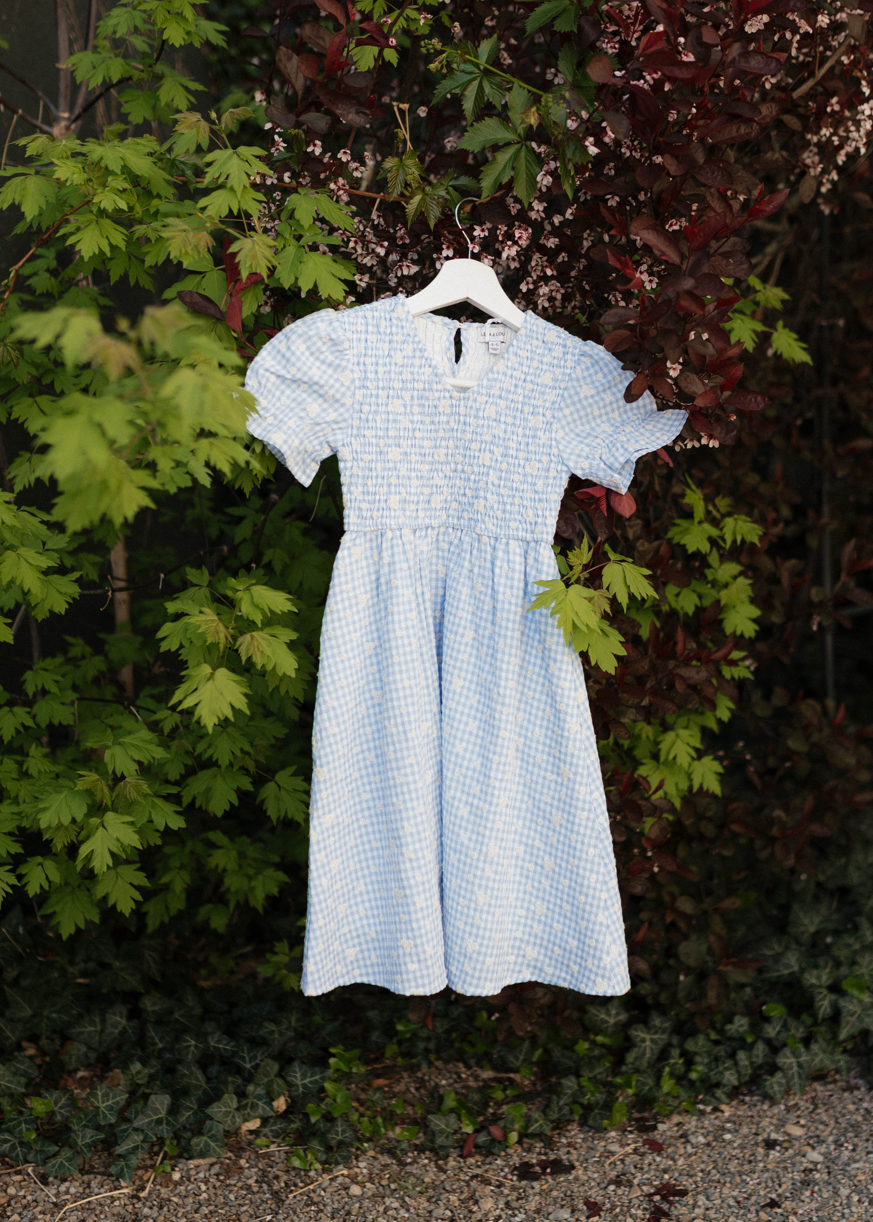Mikayla Blue Gingham Floral Little Girl Dress