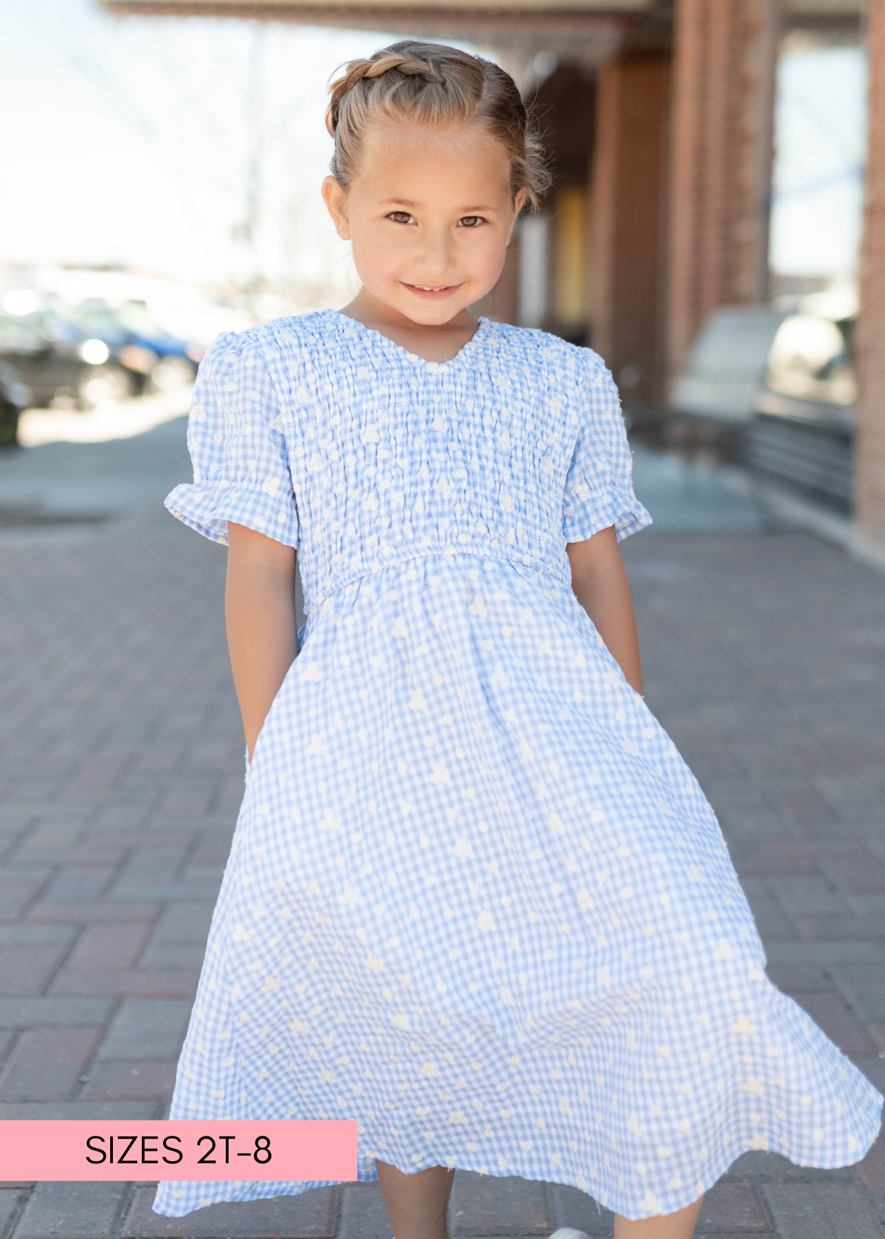 Mikayla Blue Gingham Floral Little Girl Dress