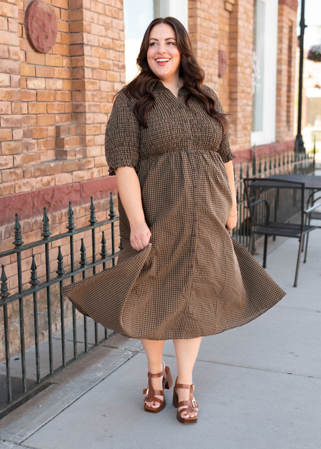 Mira Brown Gingham Dress