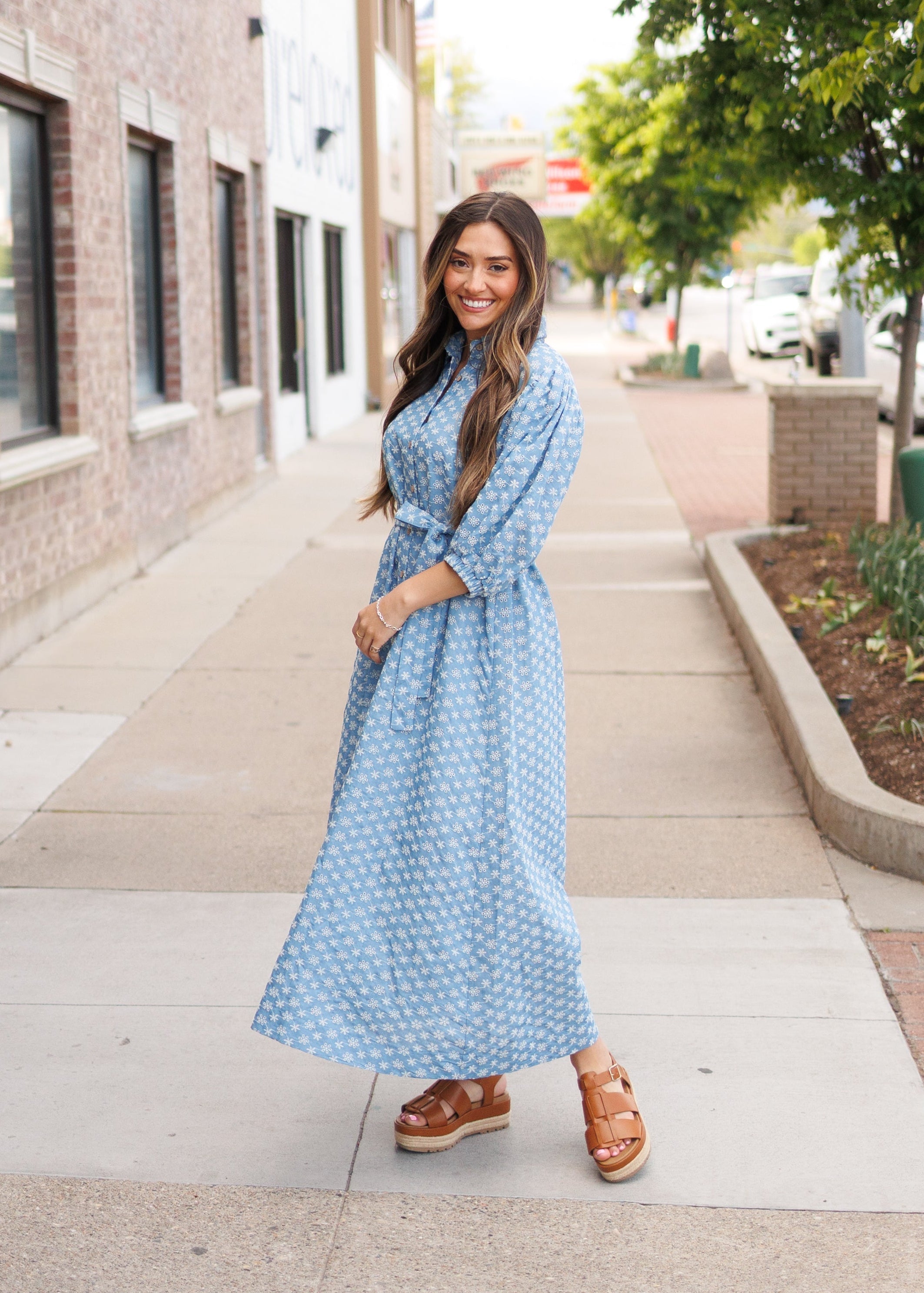 Miriam Embroidered Chambray Dress