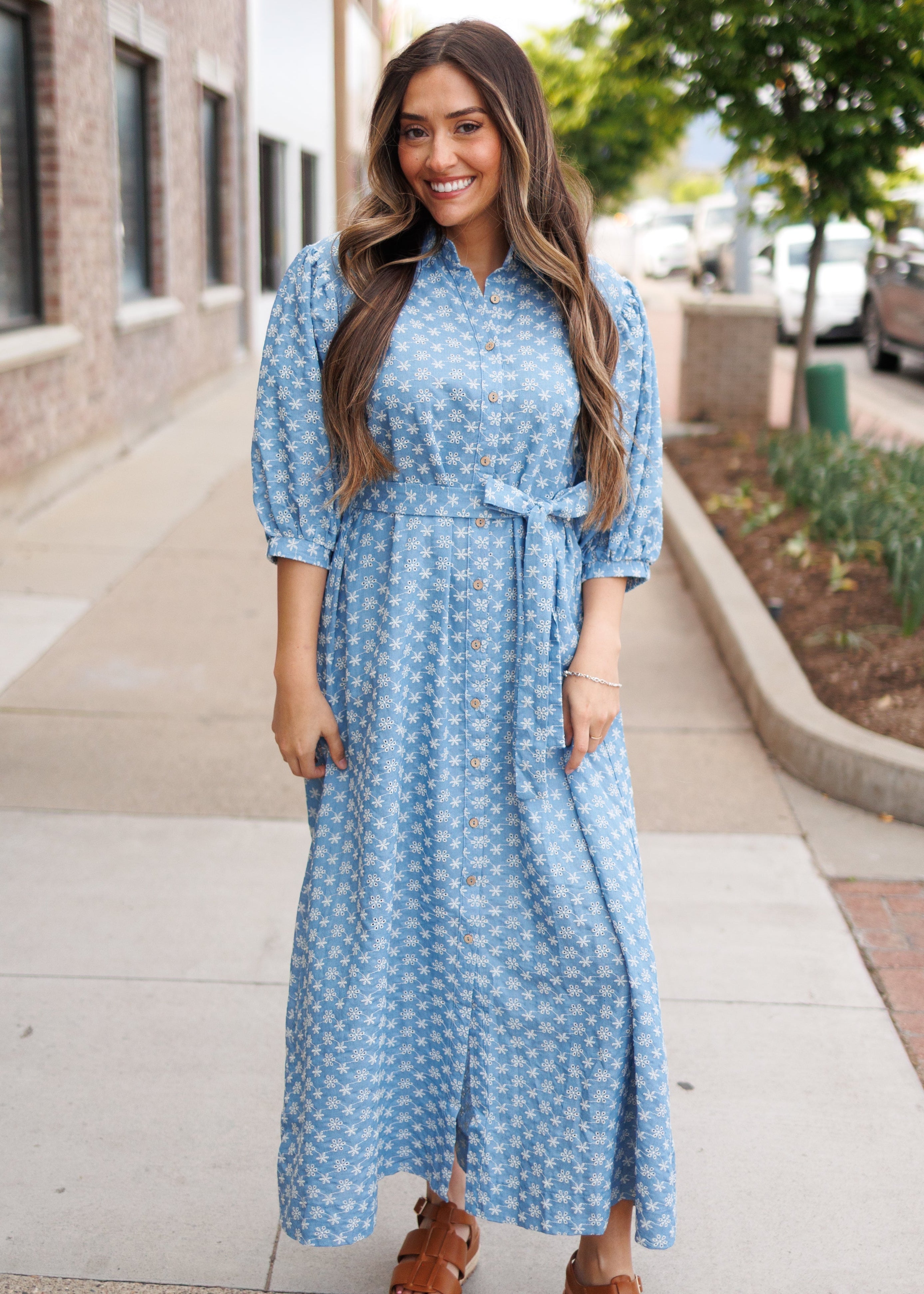 Miriam Embroidered Chambray Dress