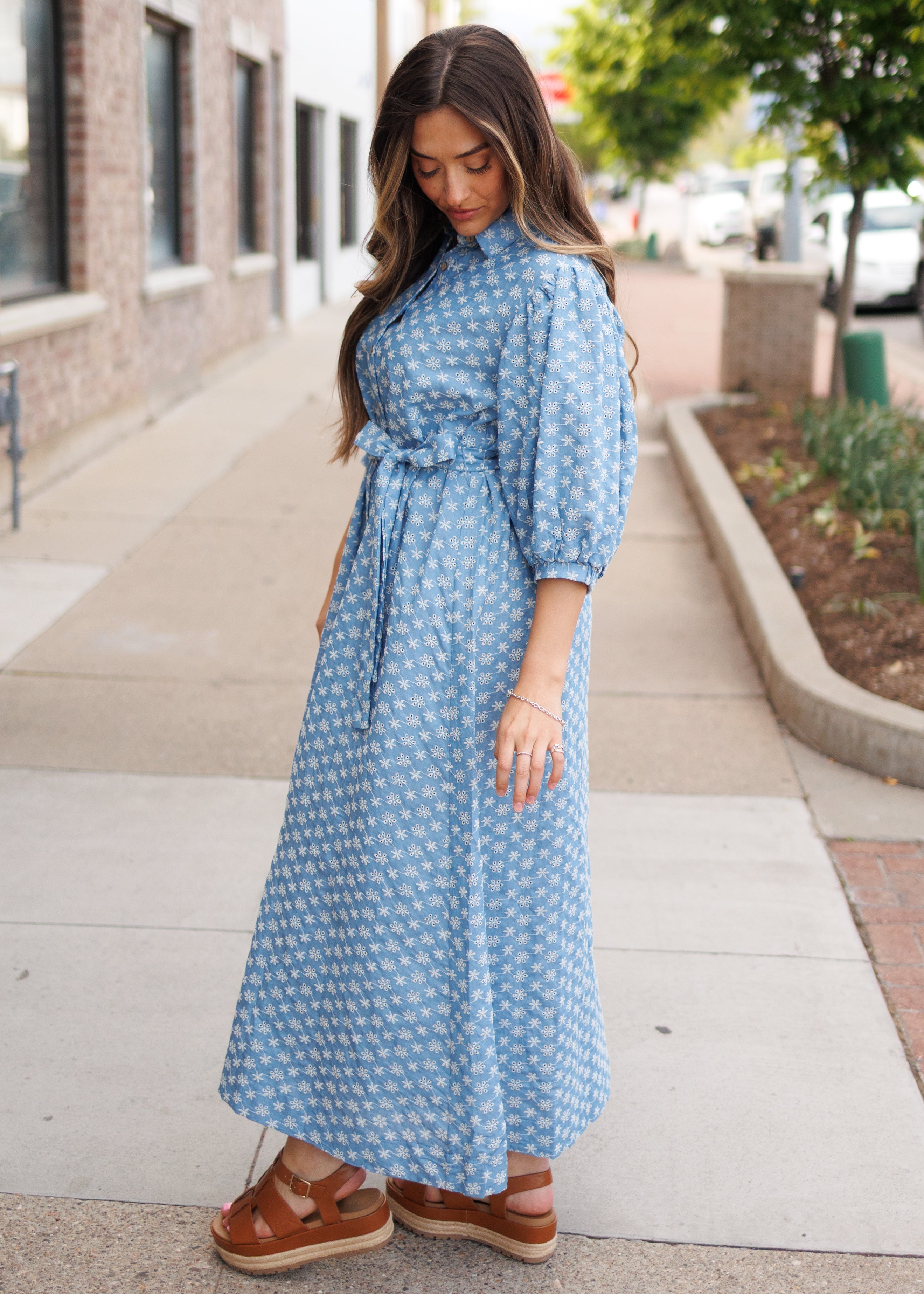 Miriam Embroidered Chambray Dress