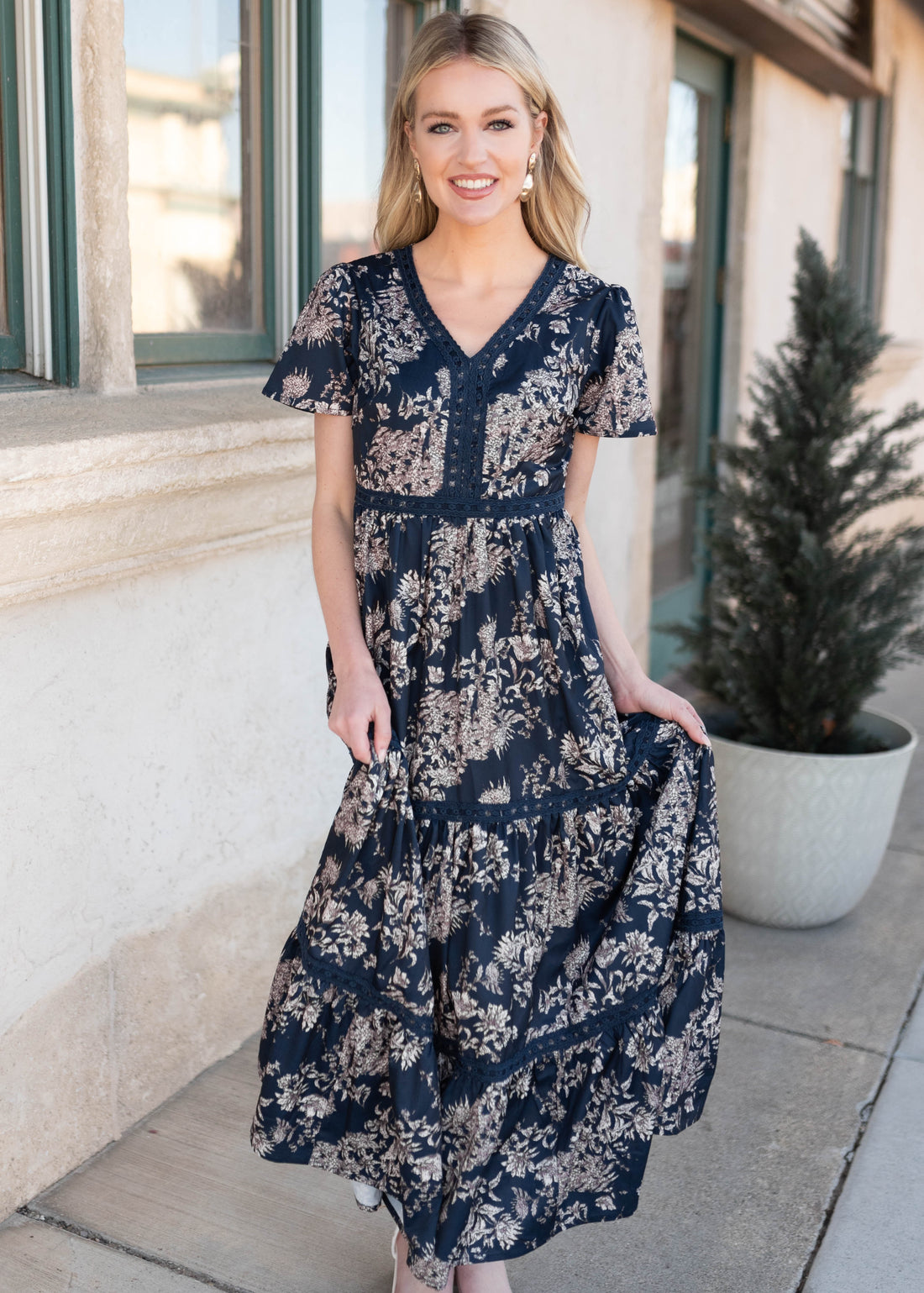 Mollie Navy Blue Patterned Dress