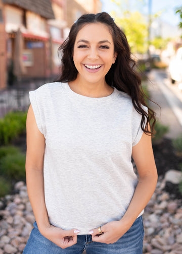 Nancy Light Grey Cap Sleeve Top