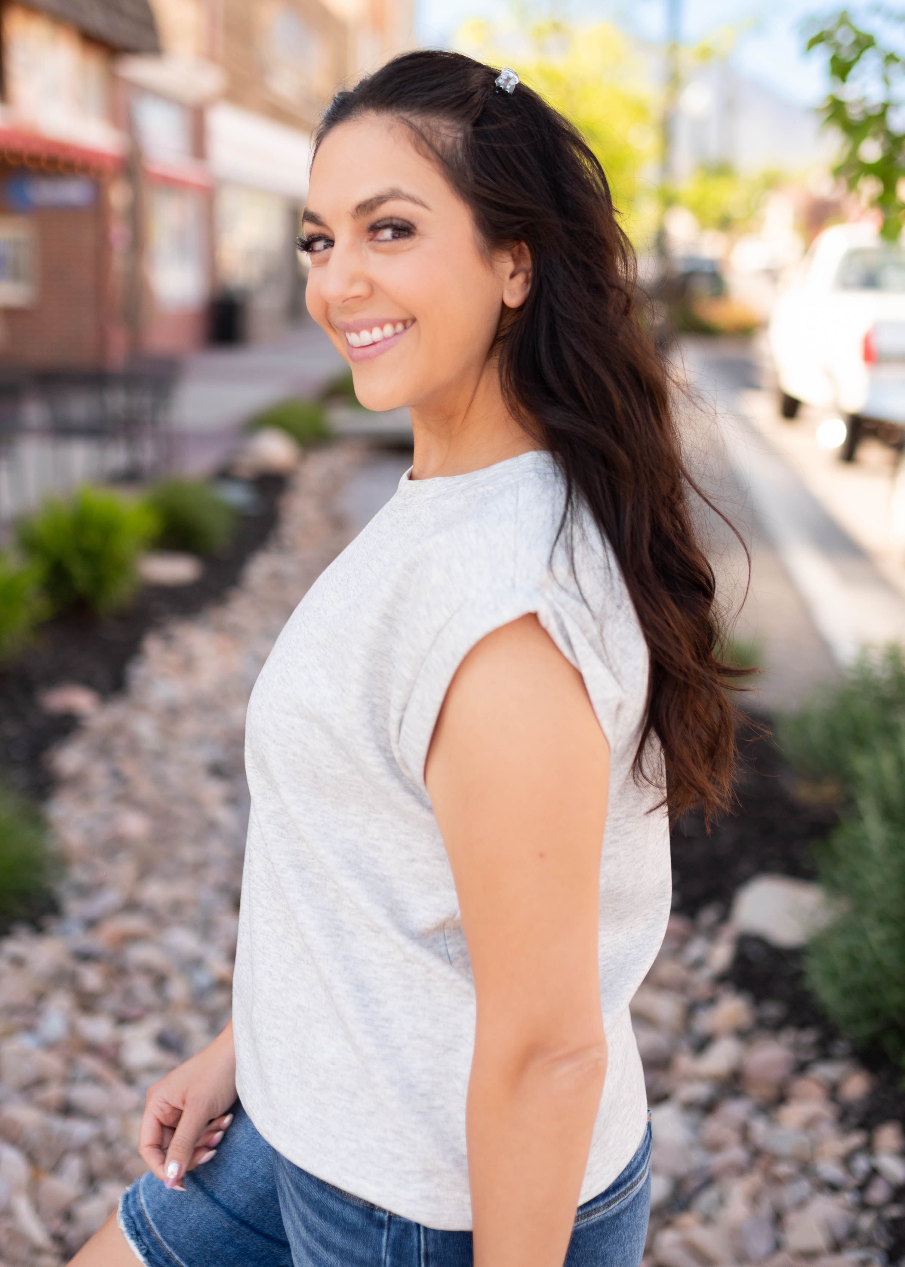 Nancy Light Grey Cap Sleeve Top