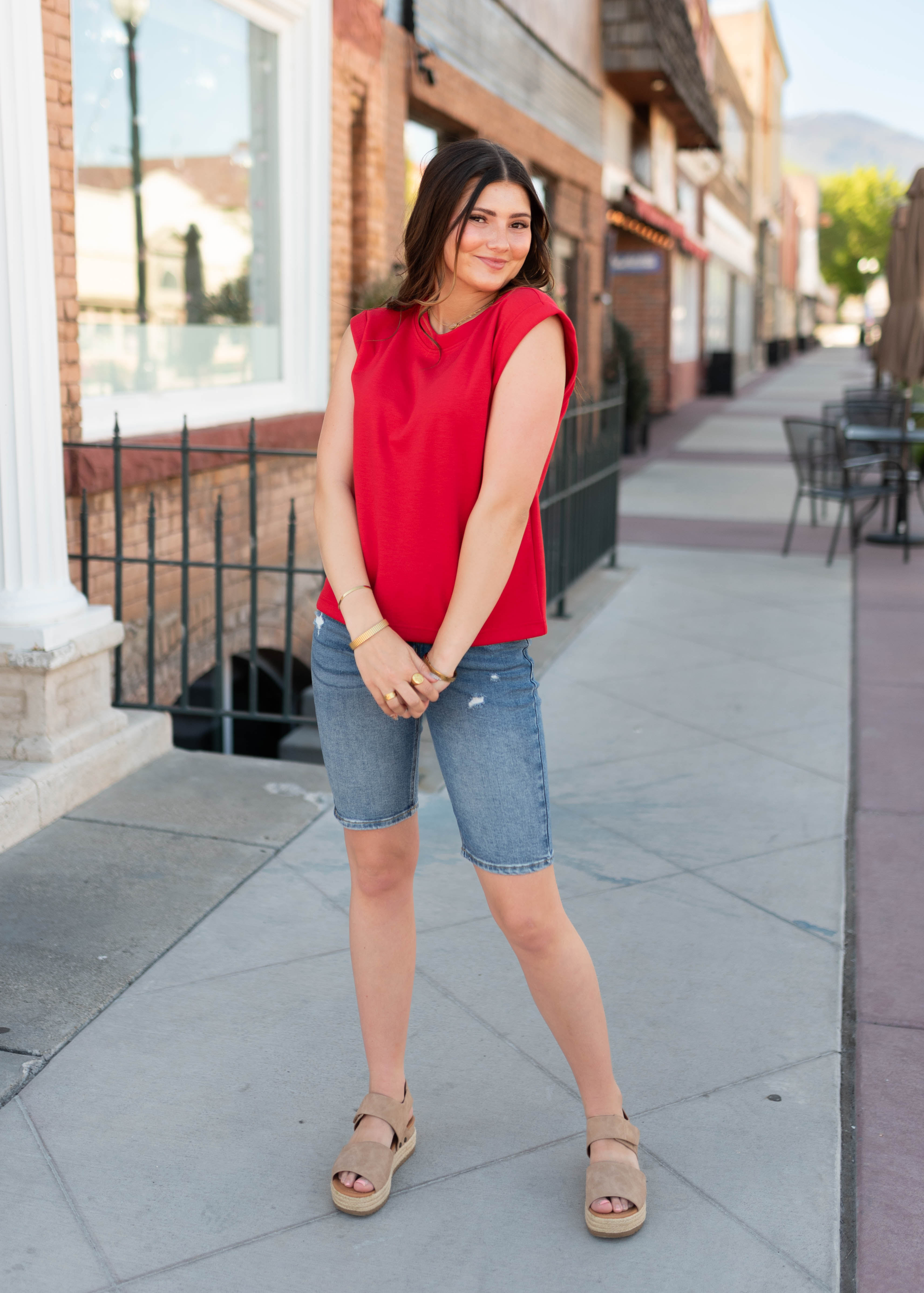 Nancy Red Cap Sleeve Top